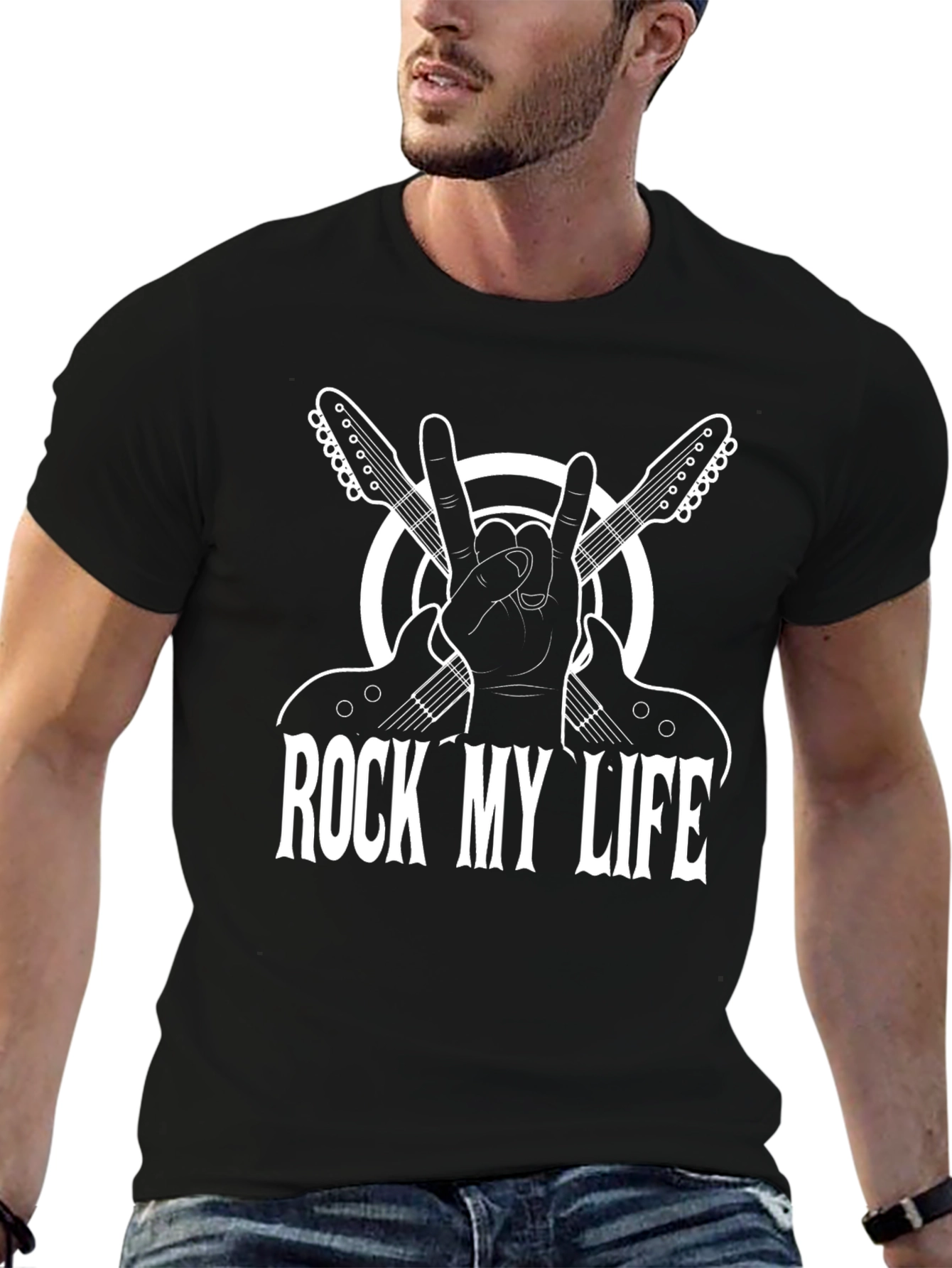 Rock My Life T-Shirt Guitar Hand Sign Rocker Style