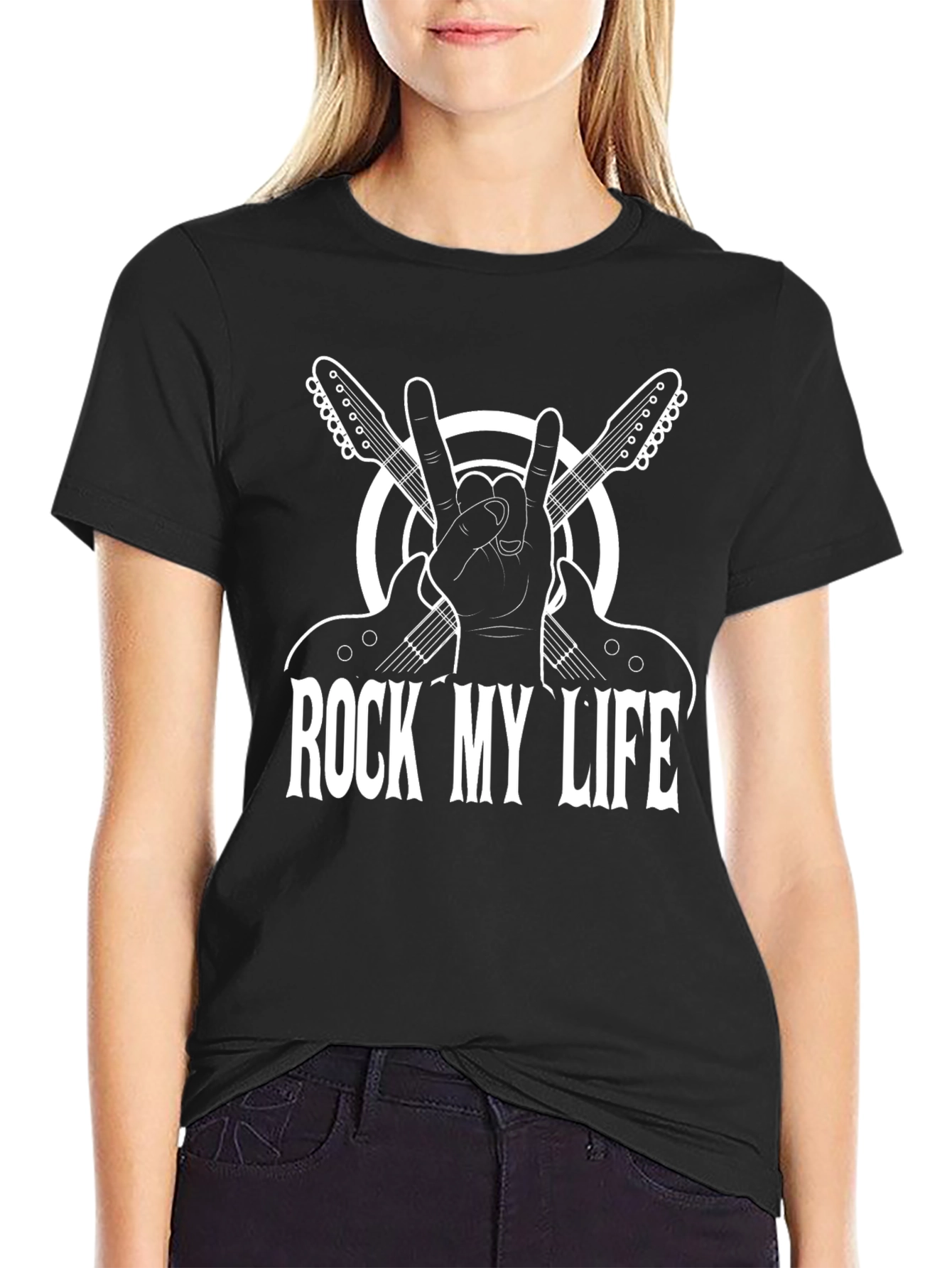 Rock My Life T-Shirt Guitar Hand Sign Rocker Style