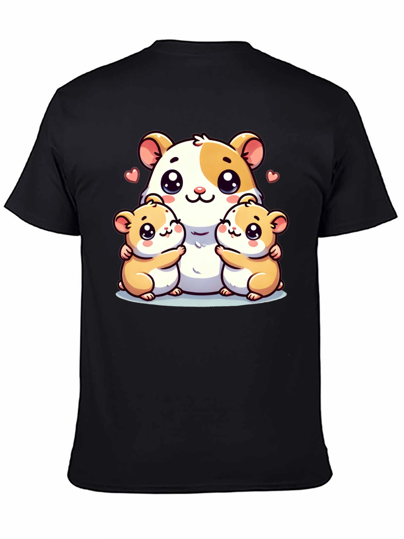 Cute Hamster Family Graphic Tee - Black Cotton Blend