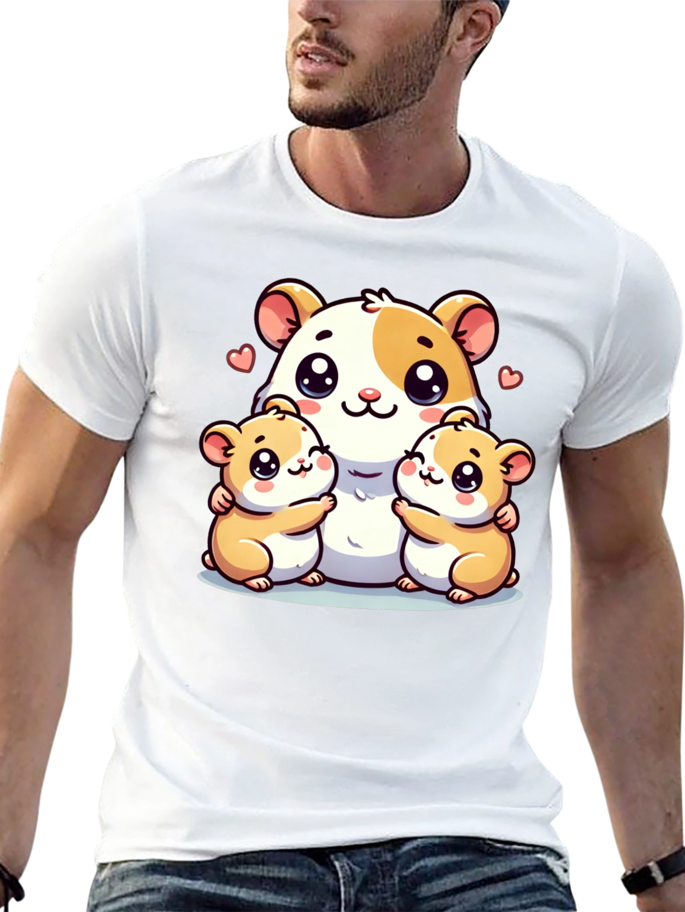 Cute Hamster Family Graphic Tee - Black Cotton Blend
