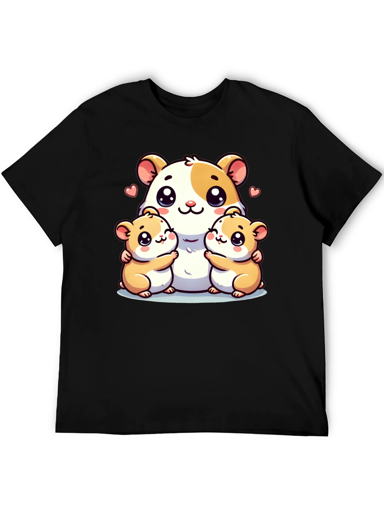 Cute Hamster Family Graphic Tee - Black Cotton Blend