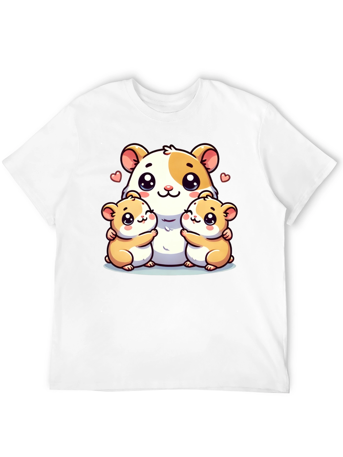 Cute Hamster Family Graphic Tee - Black Cotton Blend