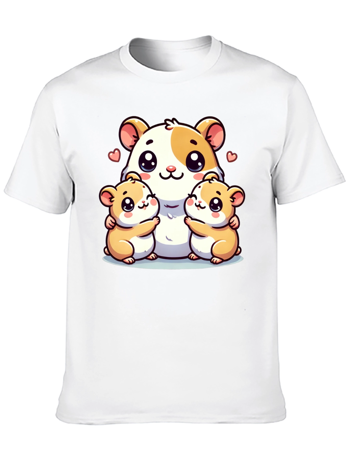 Cute Hamster Family Graphic Tee - Black Cotton Blend