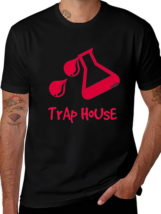 Trap House Graphic Tee - Black Cotton T-Shirt