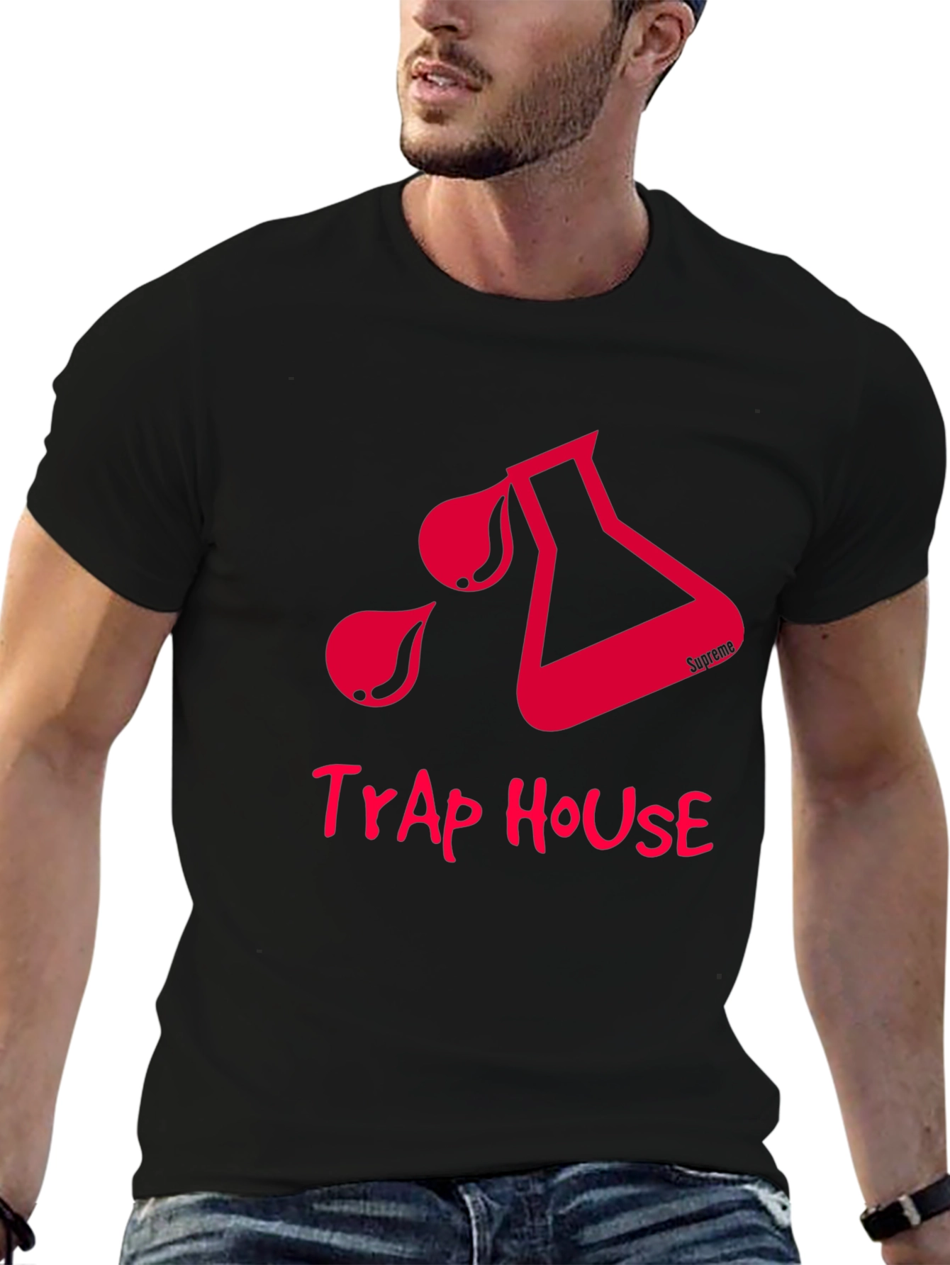 Trap House Graphic Tee - Black Cotton T-Shirt