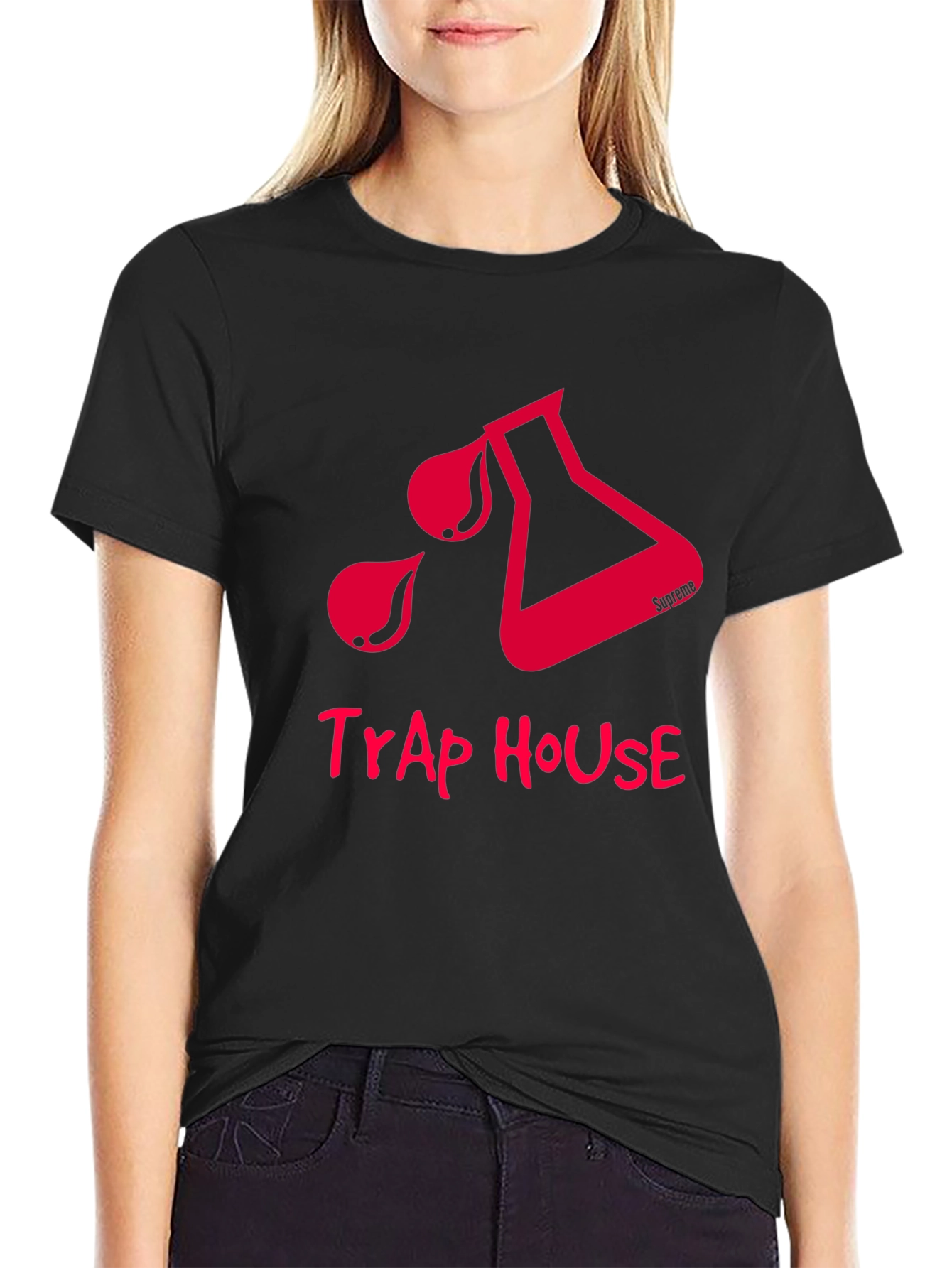 Trap House Graphic Tee - Black Cotton T-Shirt
