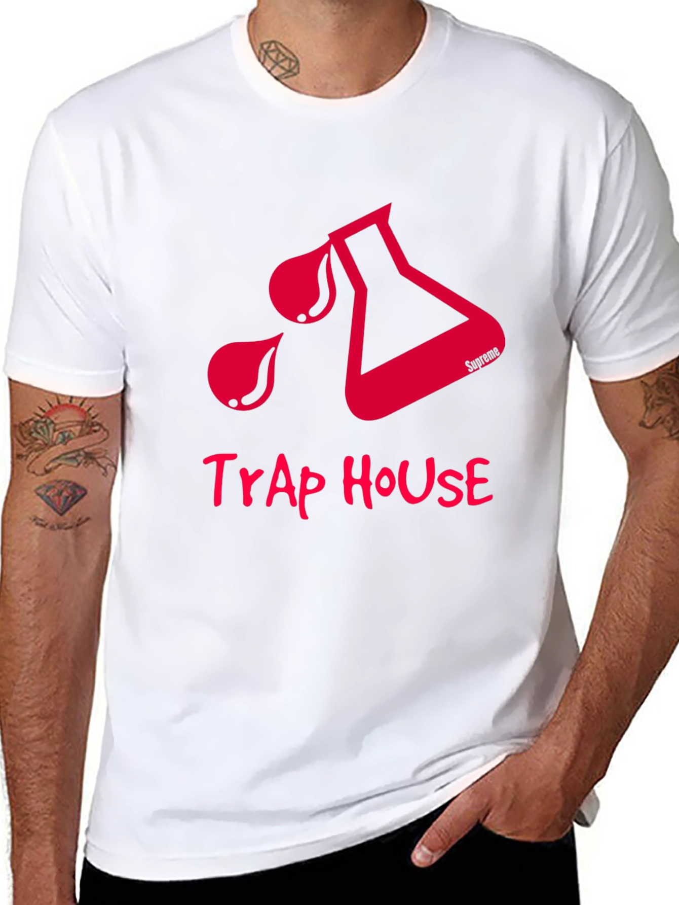 Trap House Graphic Tee - Black Cotton T-Shirt