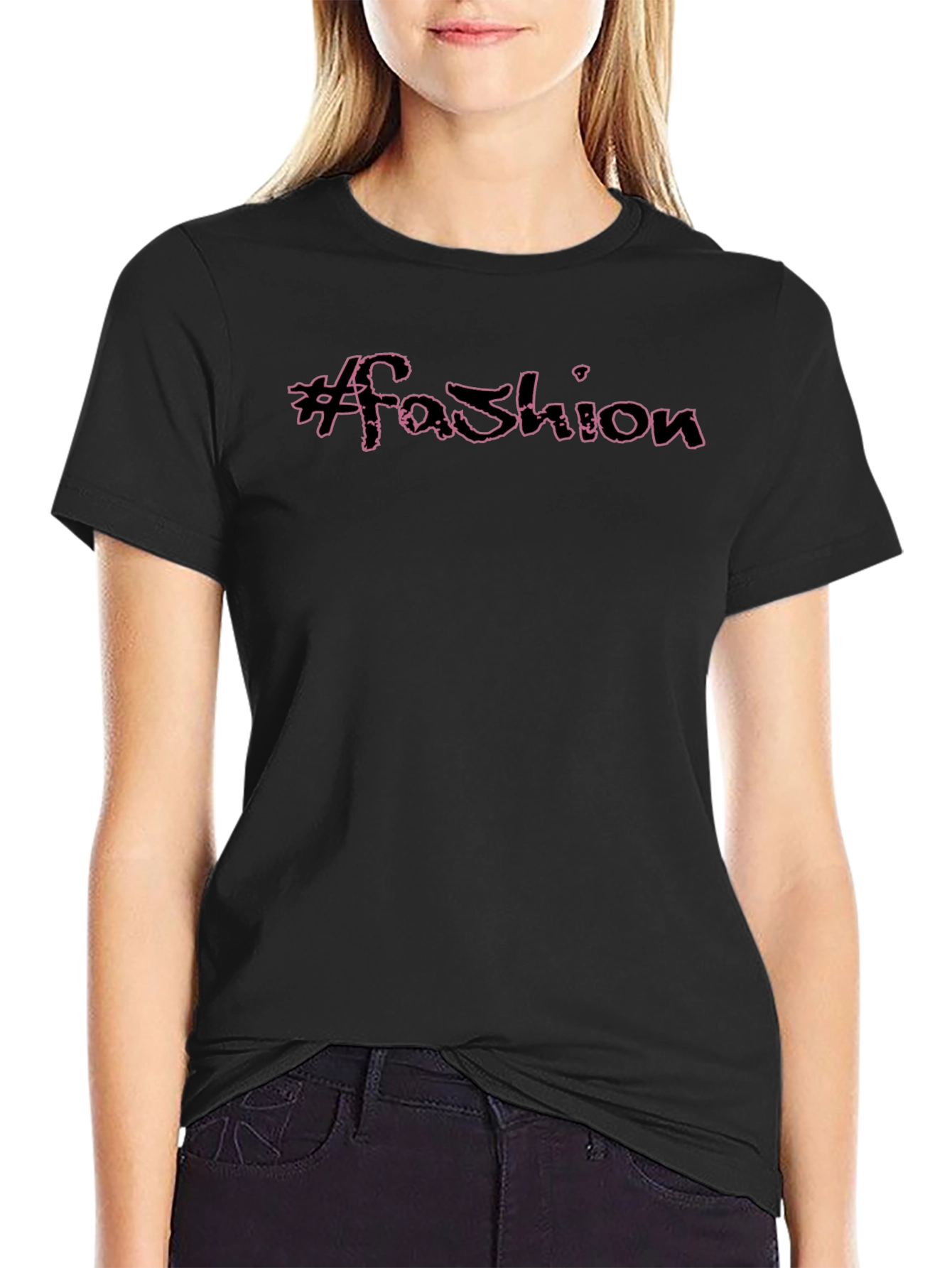#Fashion Black Graphic Tee - Trendy Casual Style