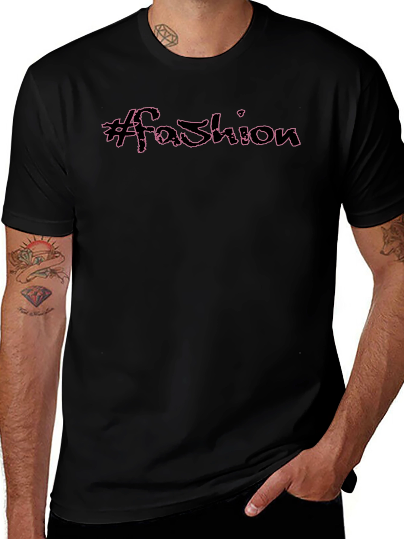 #Fashion Black Graphic Tee - Trendy Casual Style