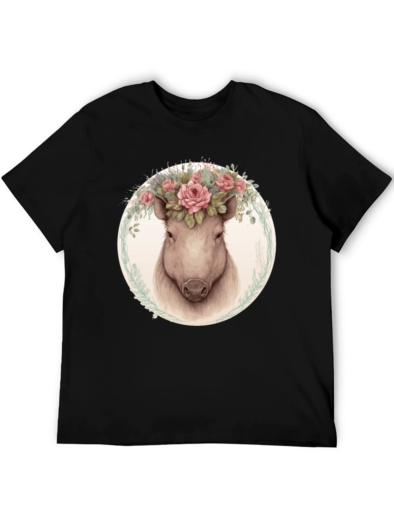 Floral Pig Graphic Tee - Trendy Animal Shirt