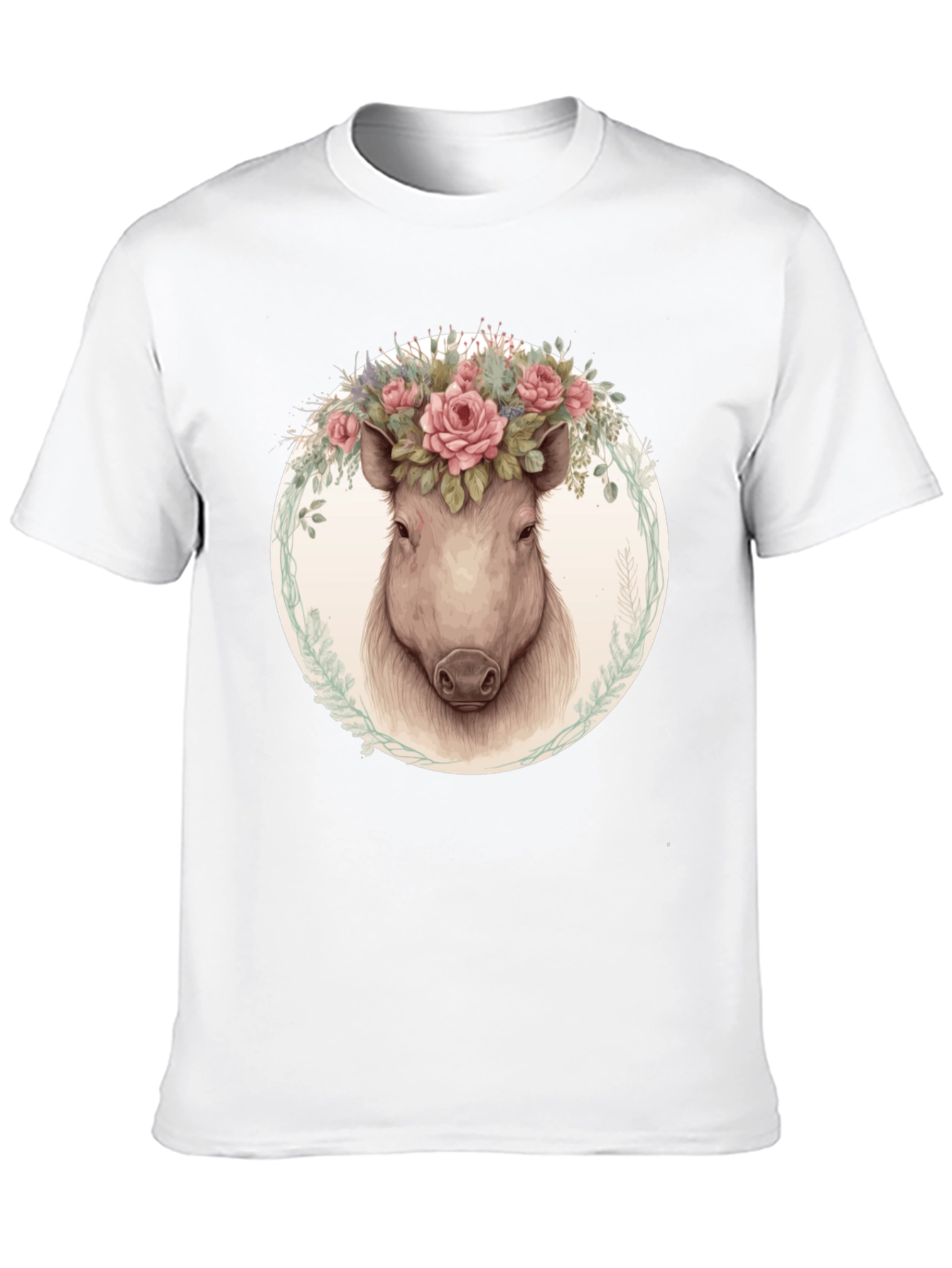 Floral Pig Graphic Tee - Trendy Animal Shirt