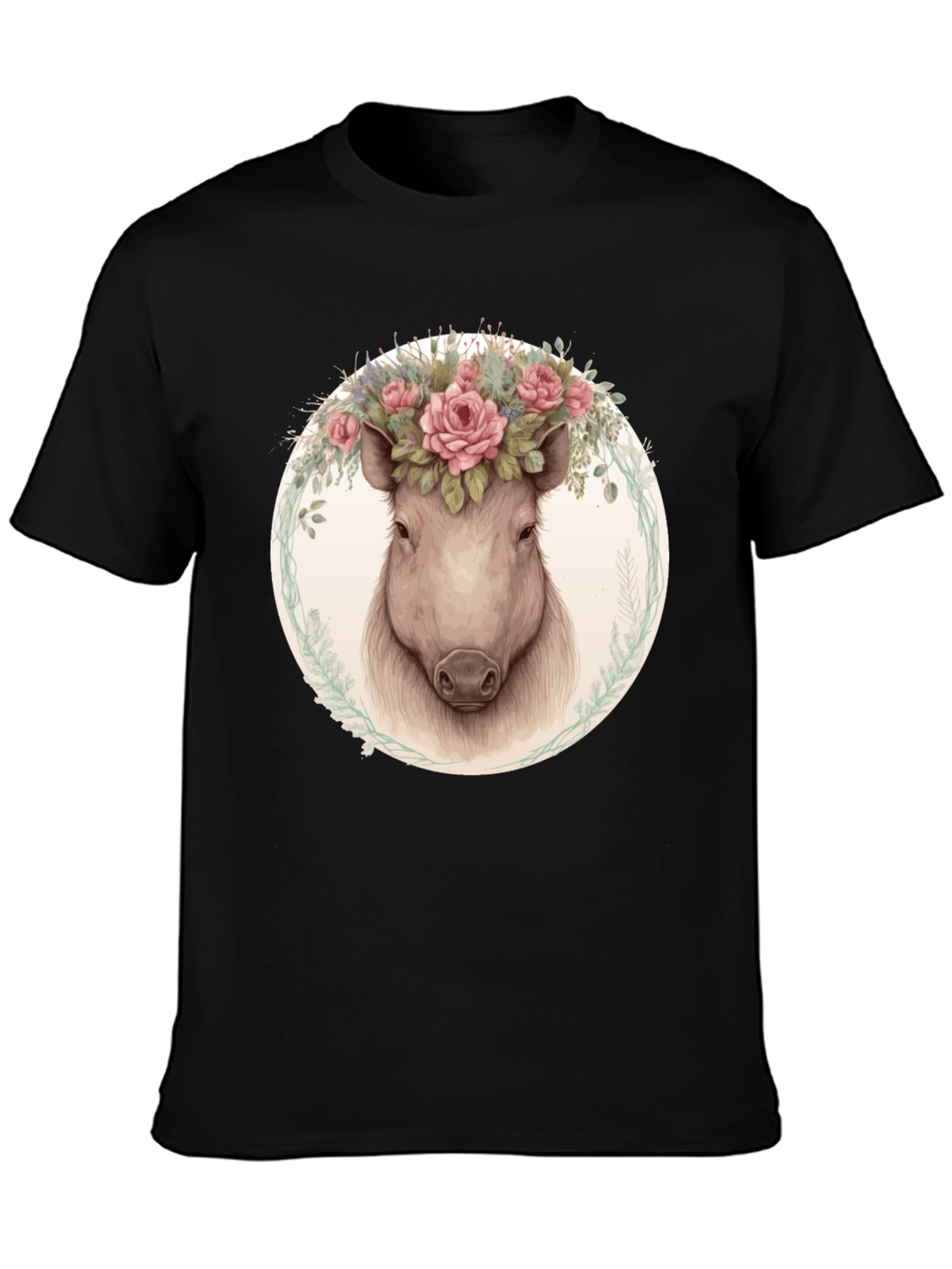 Floral Pig Graphic Tee - Trendy Animal Shirt