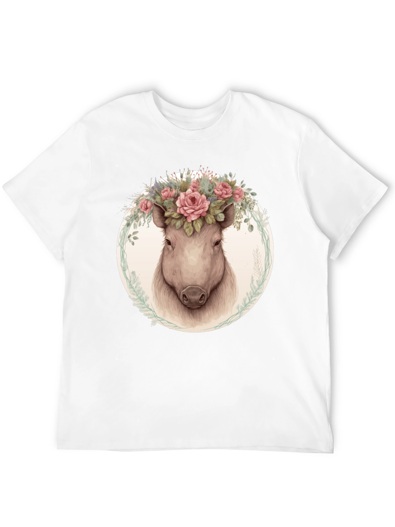 Floral Pig Graphic Tee - Trendy Animal Shirt