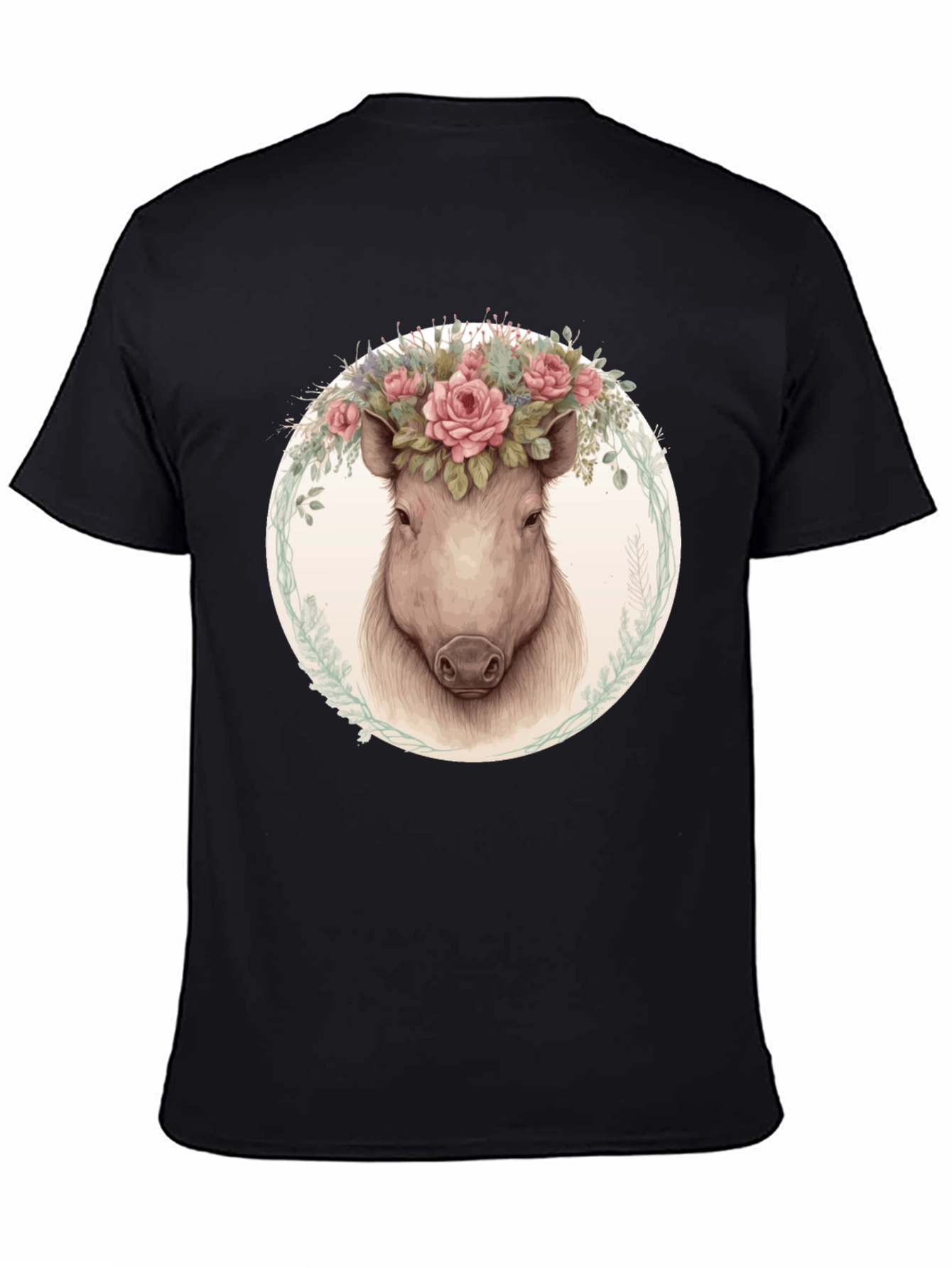 Floral Pig Graphic Tee - Trendy Animal Shirt