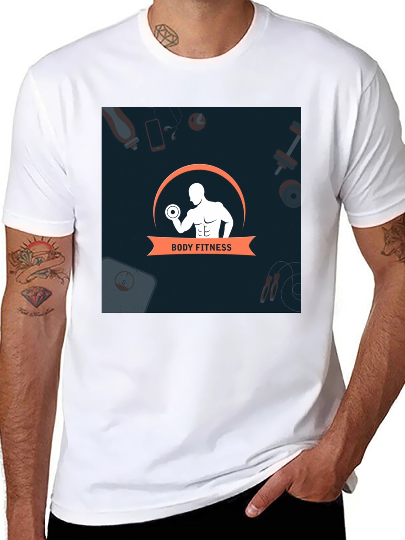 Mens Black Body Fitness Graphic T-Shirt