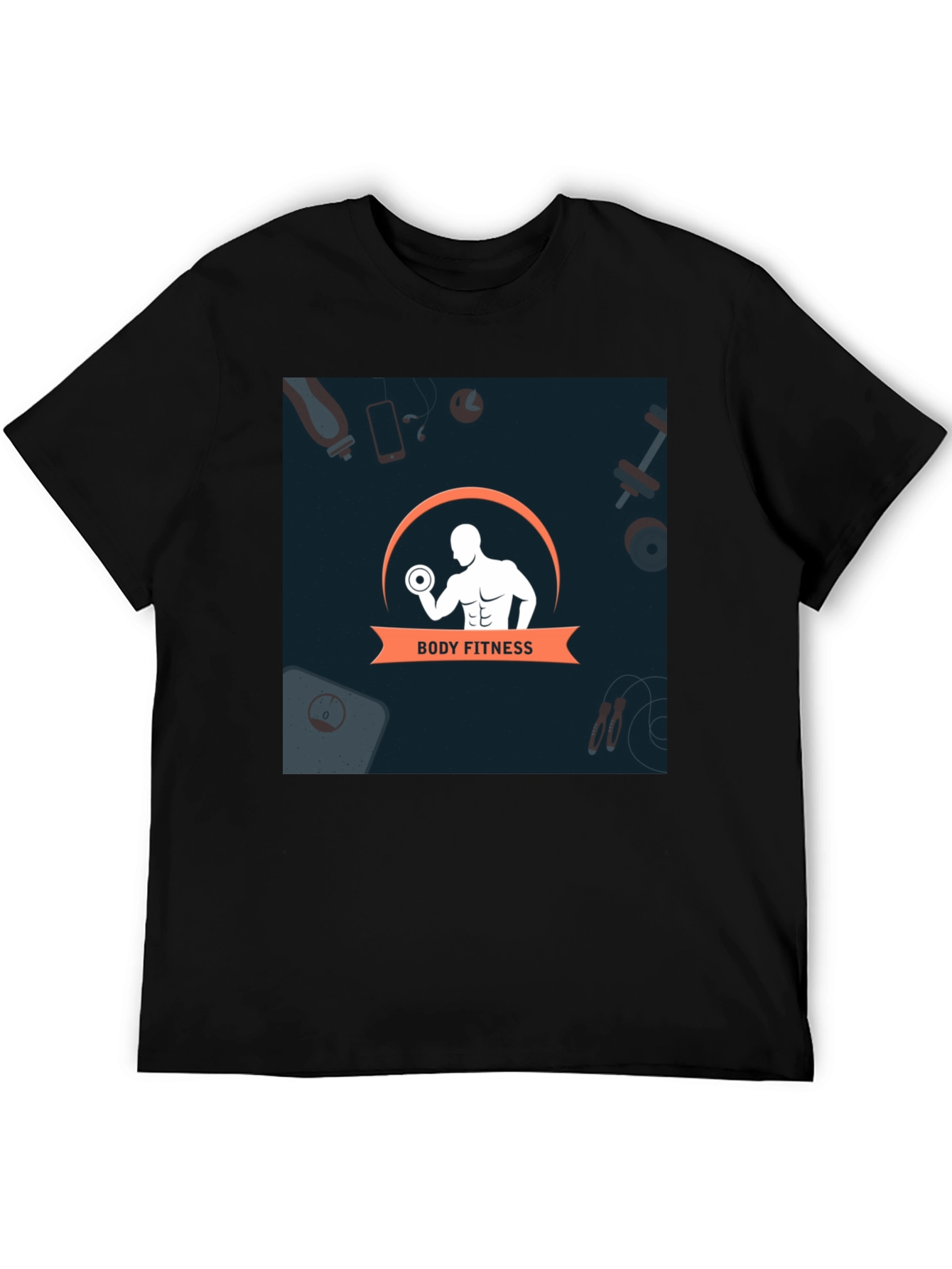 Mens Black Body Fitness Graphic T-Shirt