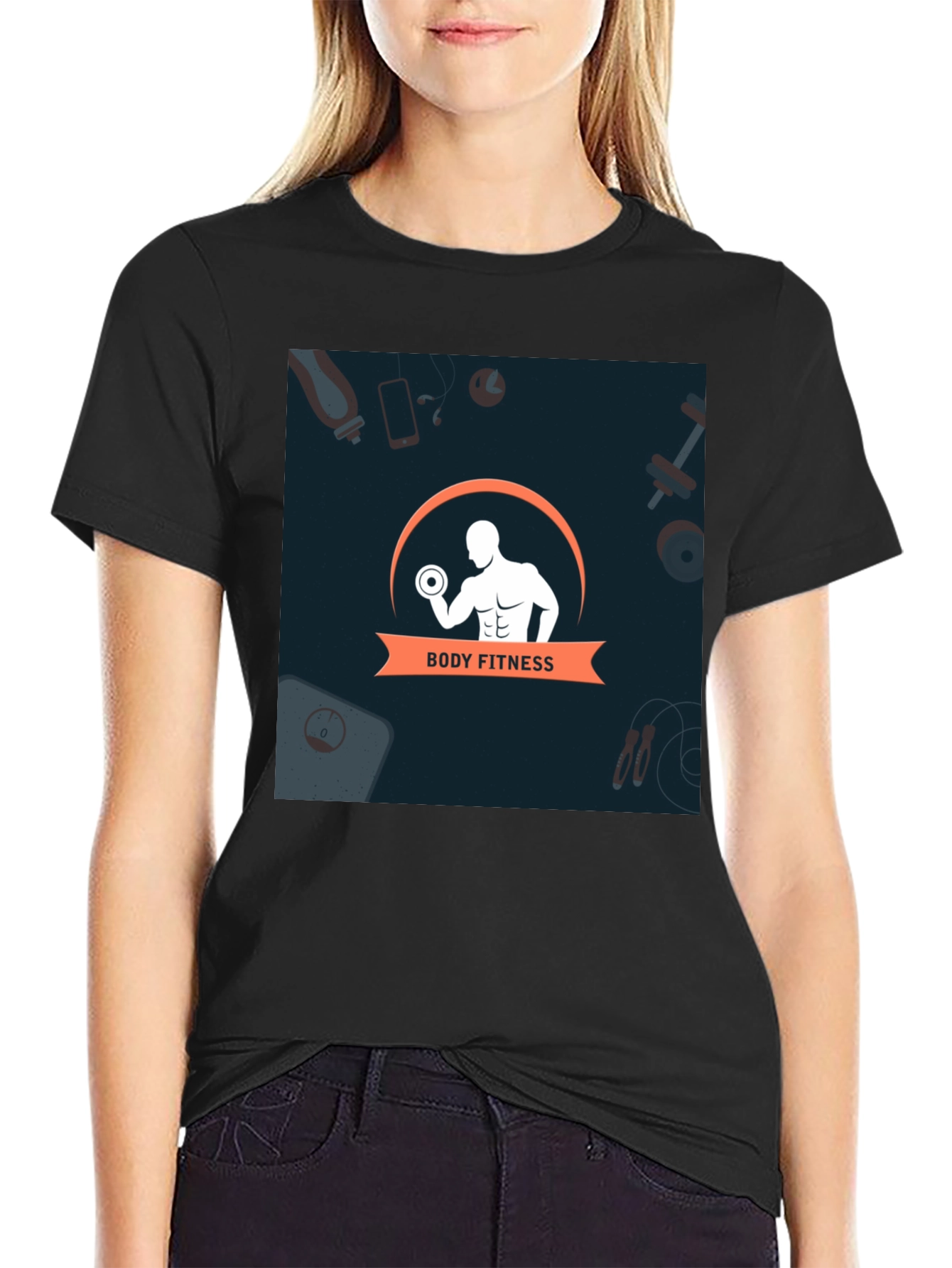 Mens Black Body Fitness Graphic T-Shirt