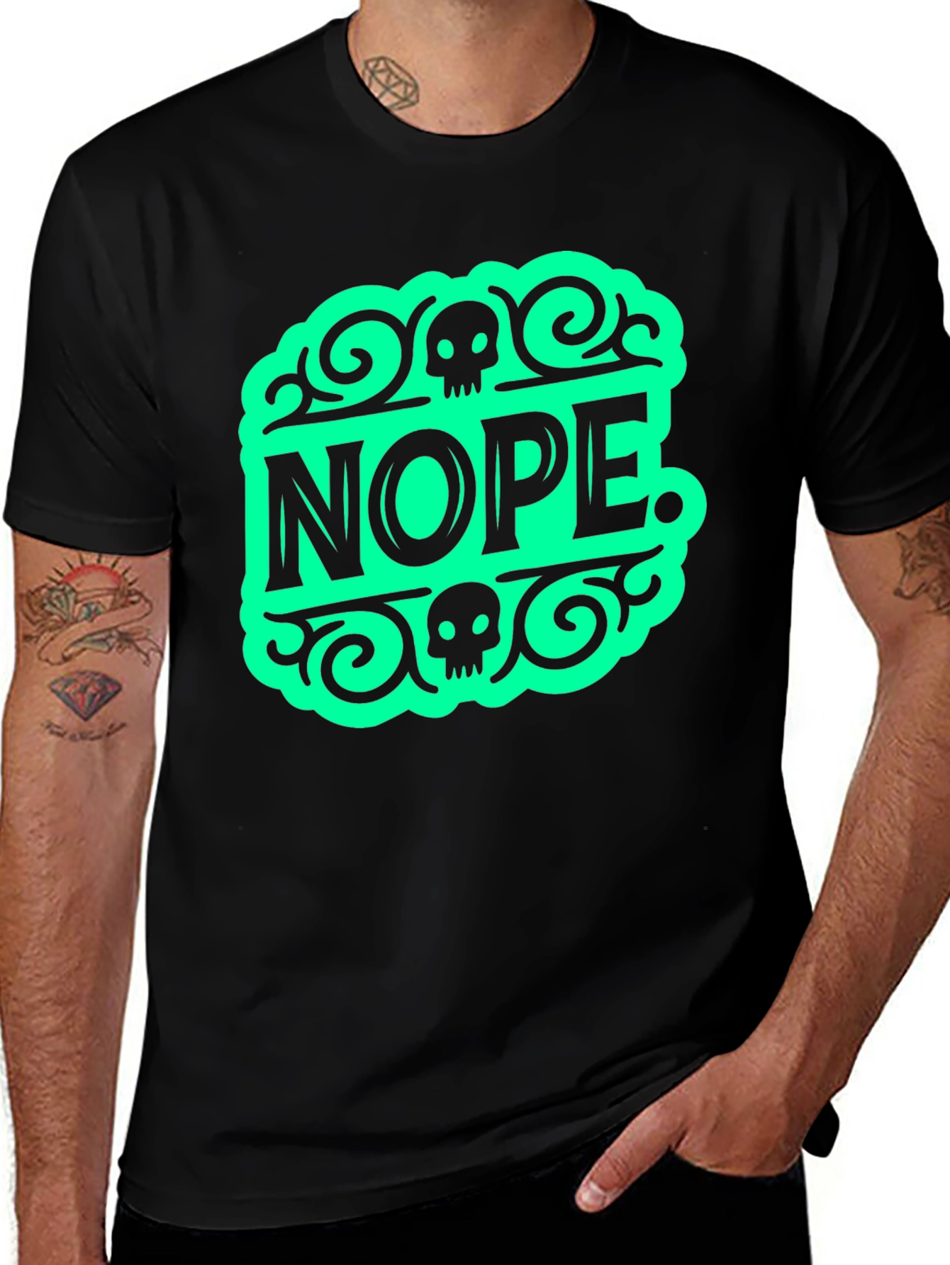 Nope Graphic Tee - Funny Skull Design