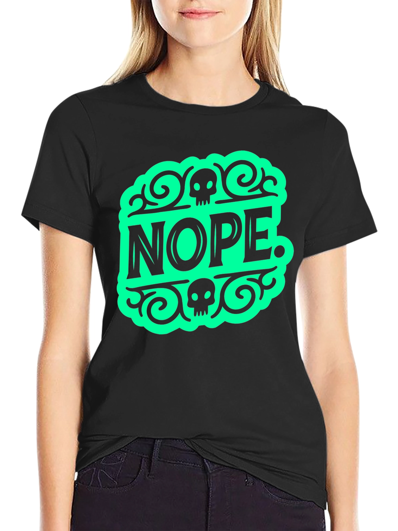 Nope Graphic Tee - Funny Skull Design
