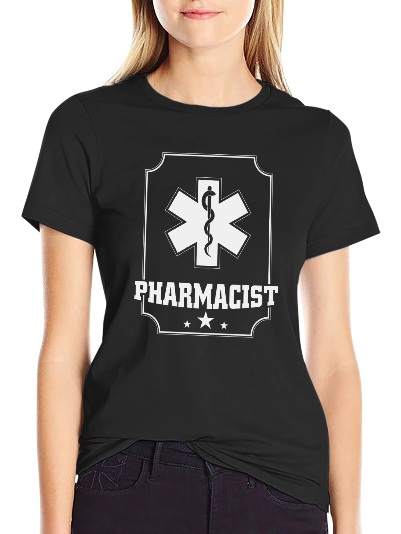 Pharmacist T-Shirt with Medical Symbol - Black