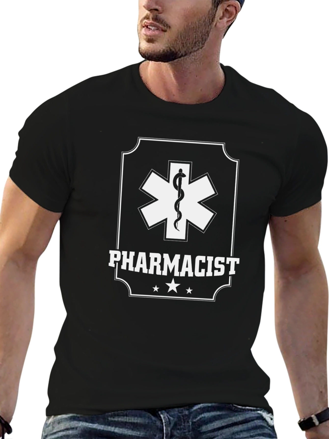 Pharmacist T-Shirt with Medical Symbol - Black