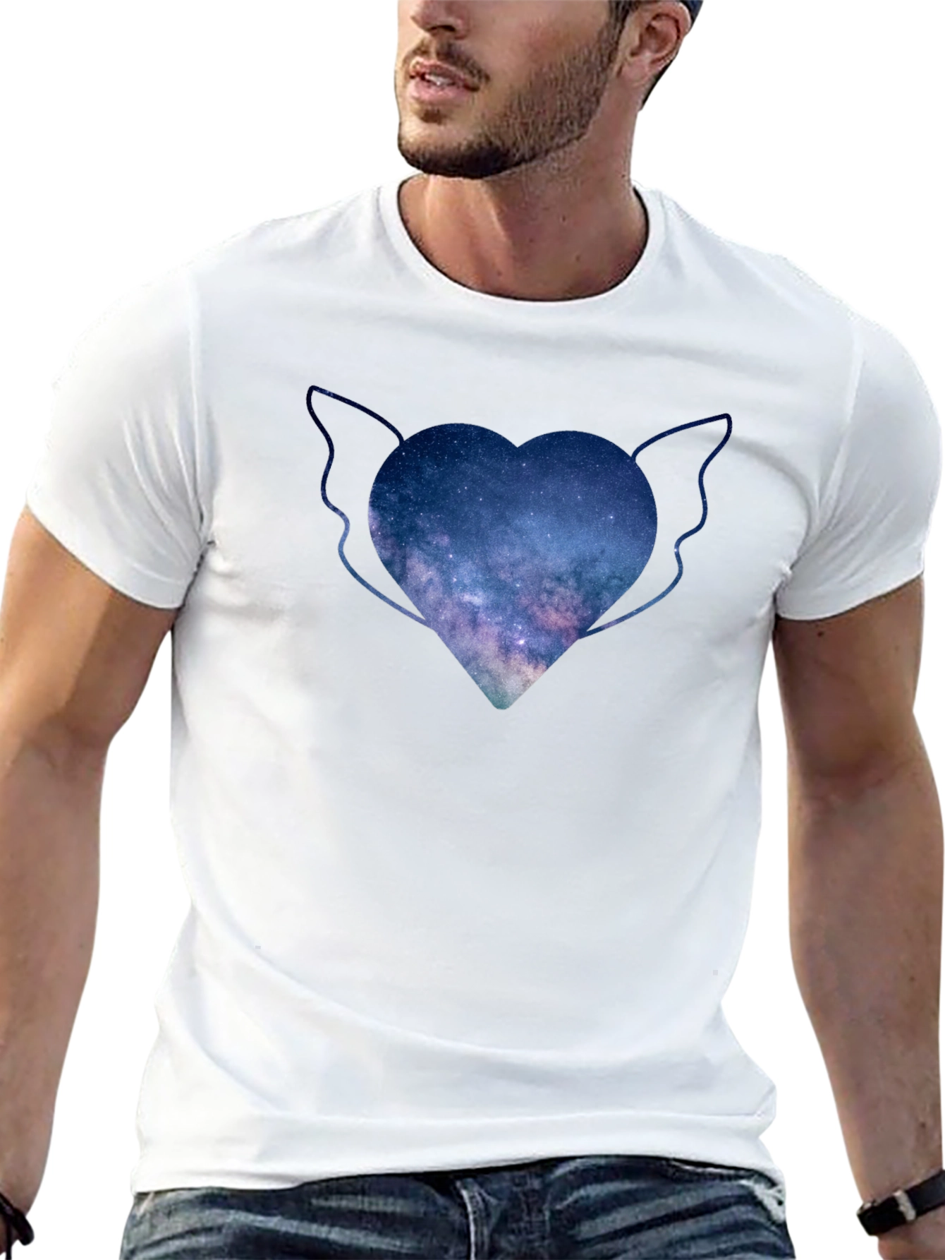 Celestial Heart Wings Tee - Galaxy Design