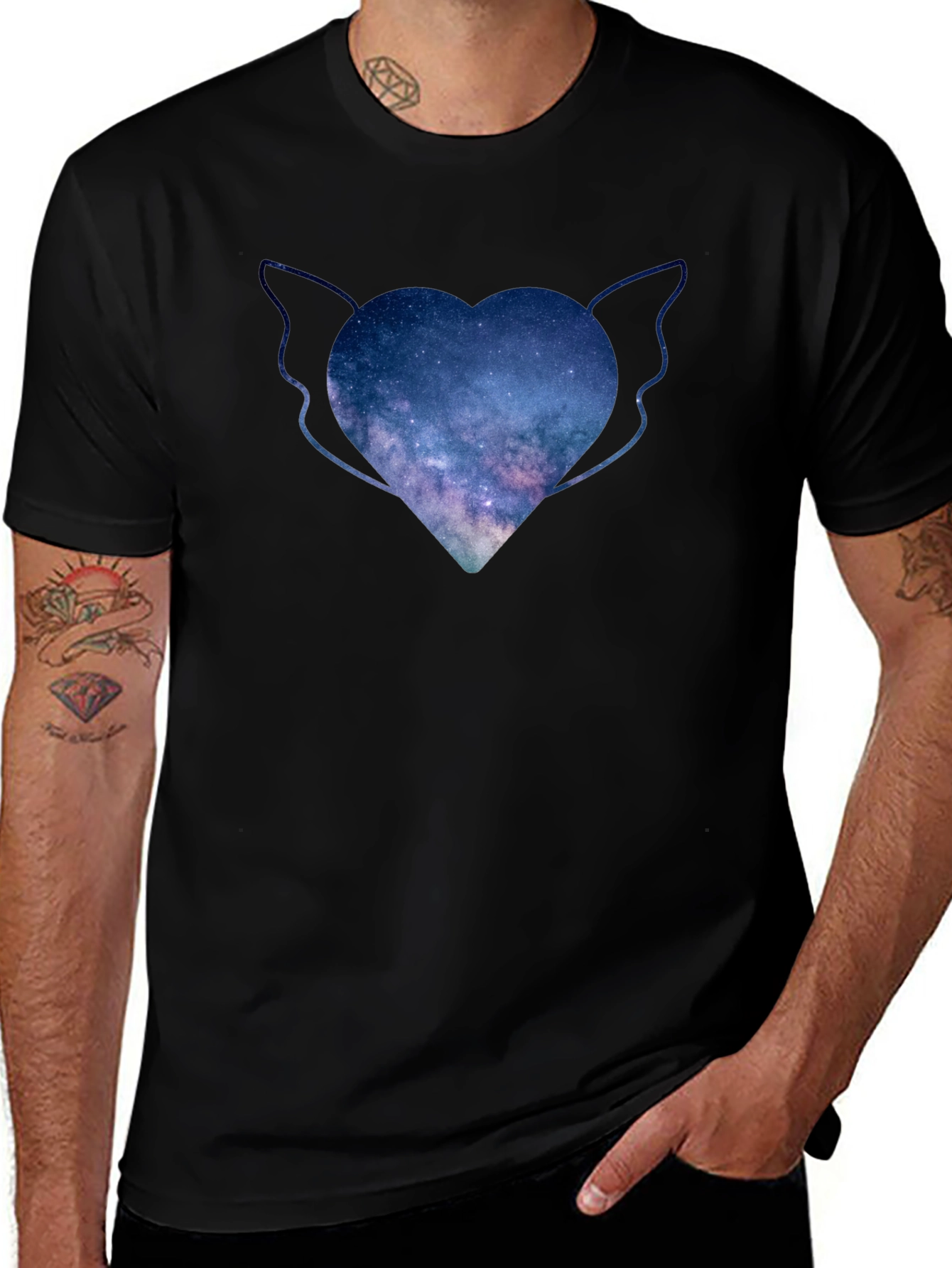Celestial Heart Wings Tee - Galaxy Design
