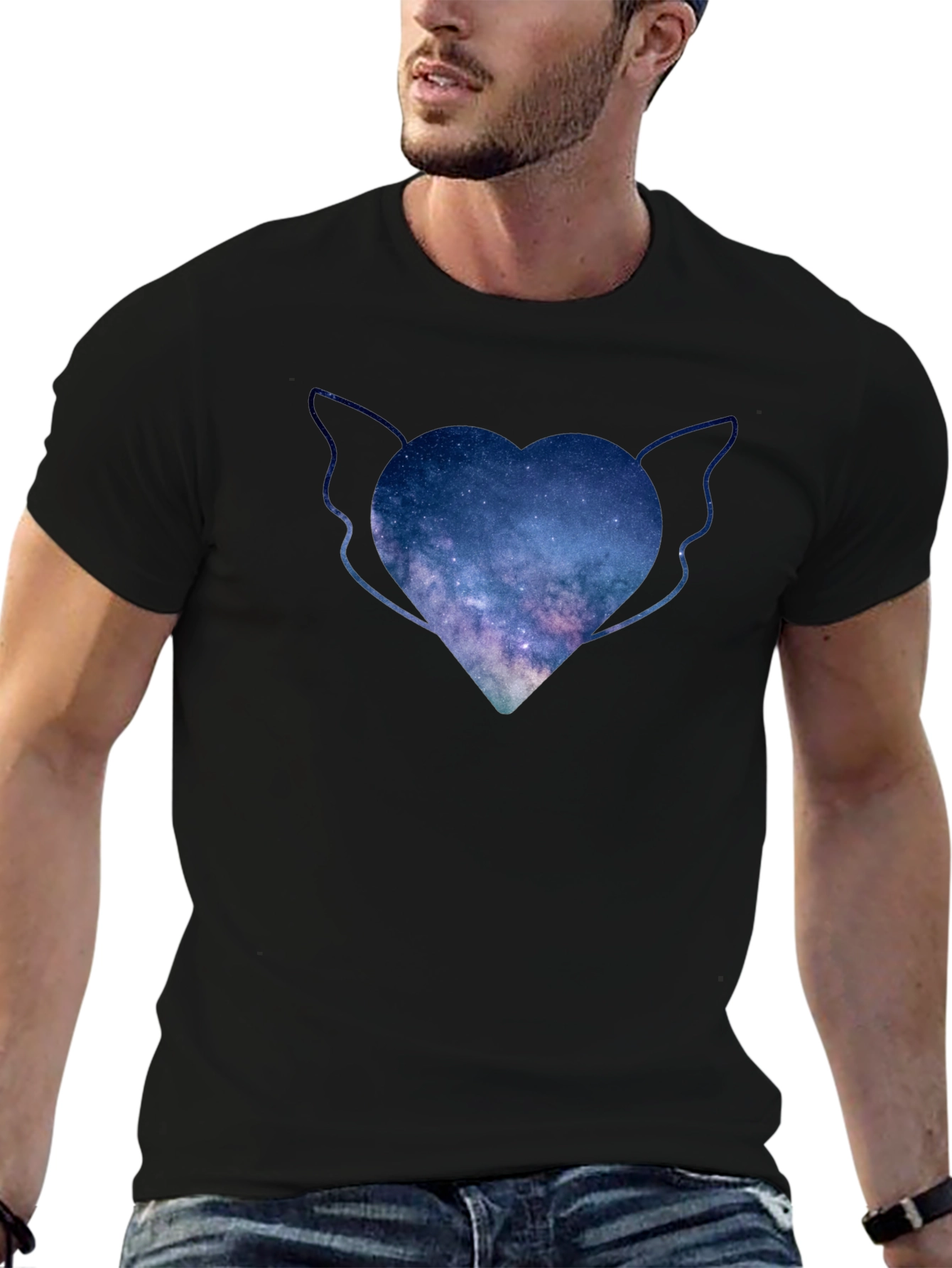 Celestial Heart Wings Tee - Galaxy Design