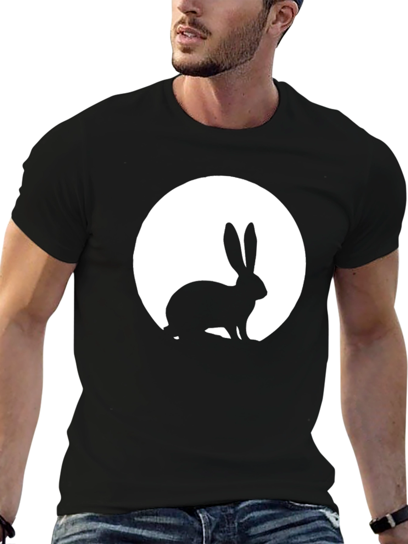 Rabbit Moon Graphic Tee - Black Cotton T-Shirt