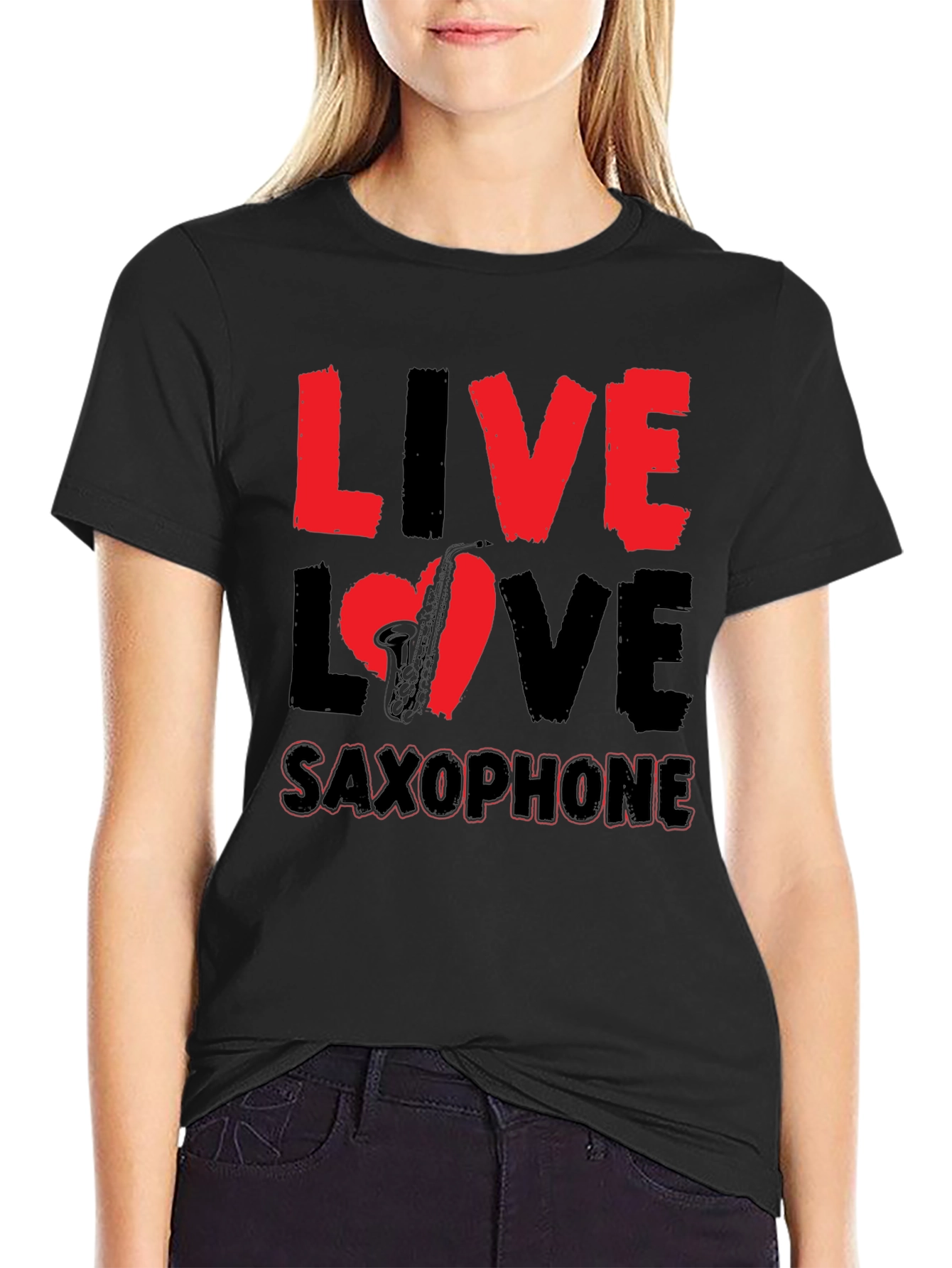 Live Love Saxophone Graphic Tee - Music Lover Shirt