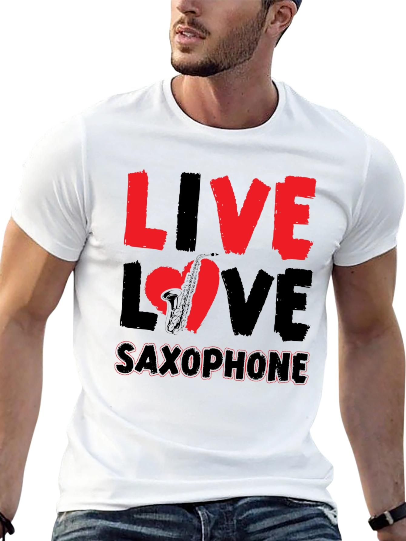 Live Love Saxophone Graphic Tee - Music Lover Shirt