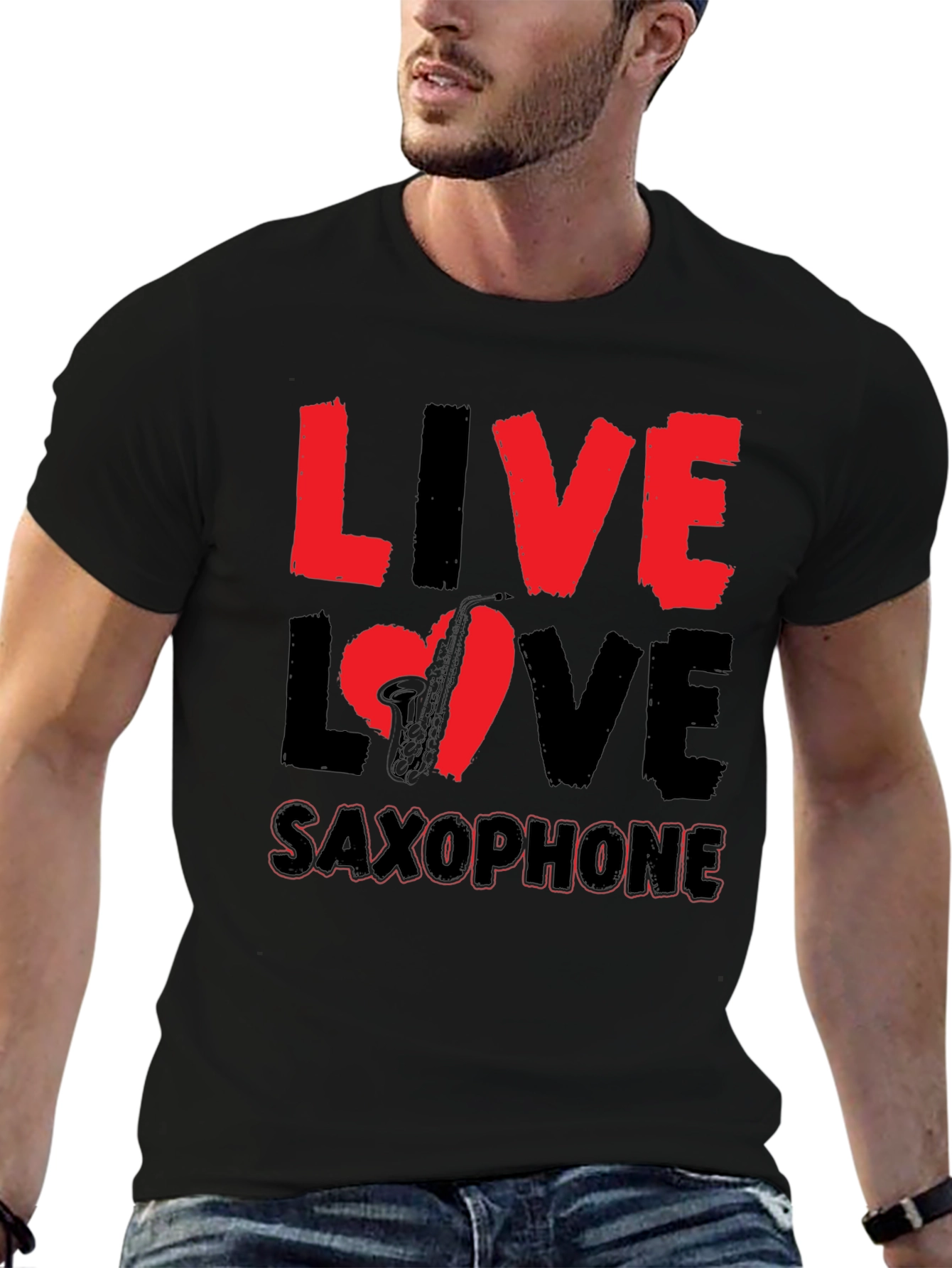 Live Love Saxophone Graphic Tee - Music Lover Shirt