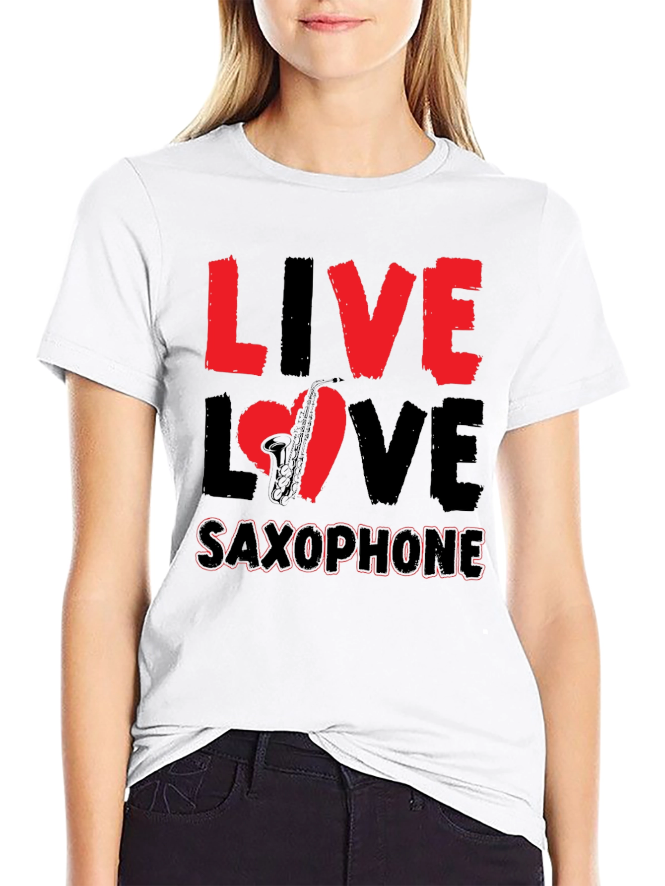 Live Love Saxophone Graphic Tee - Music Lover Shirt