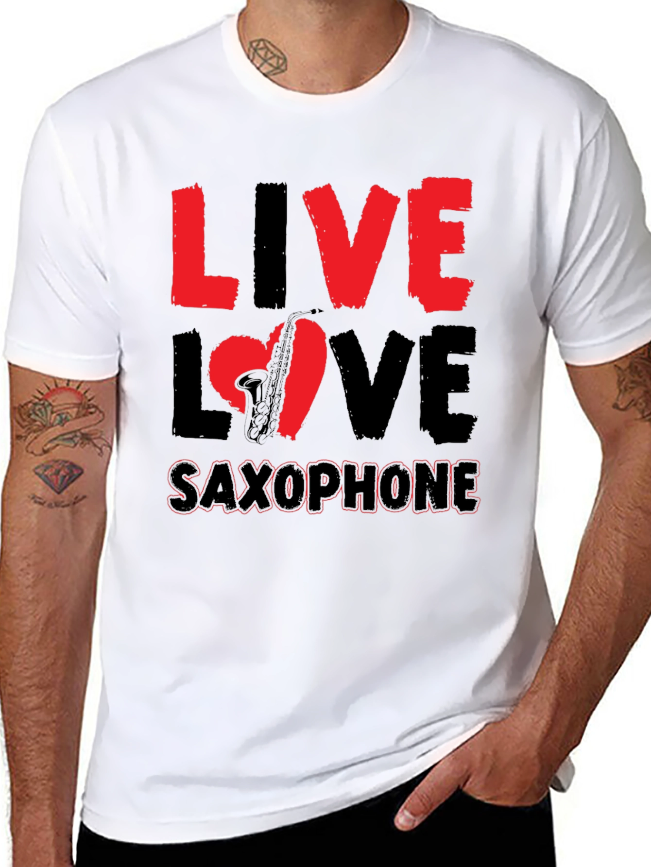 Live Love Saxophone Graphic Tee - Music Lover Shirt