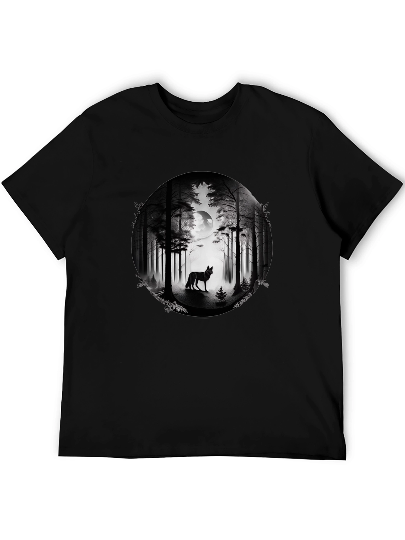 Wolf Forest Moon Graphic Tee - Black