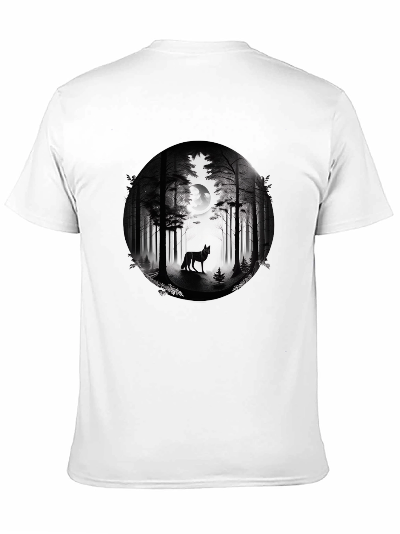 Wolf Forest Moon Graphic Tee - Black