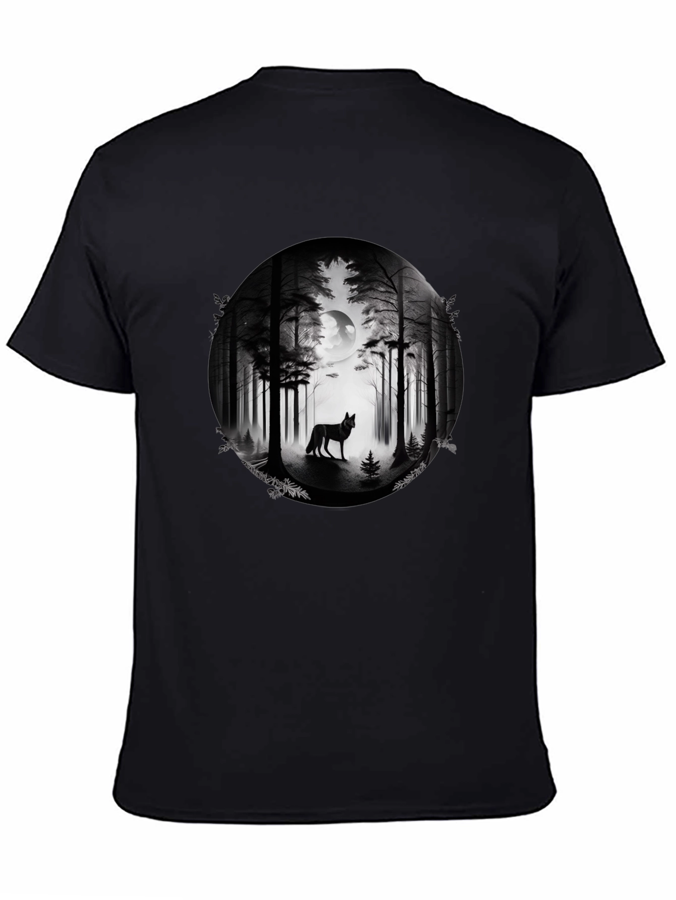 Wolf Forest Moon Graphic Tee - Black