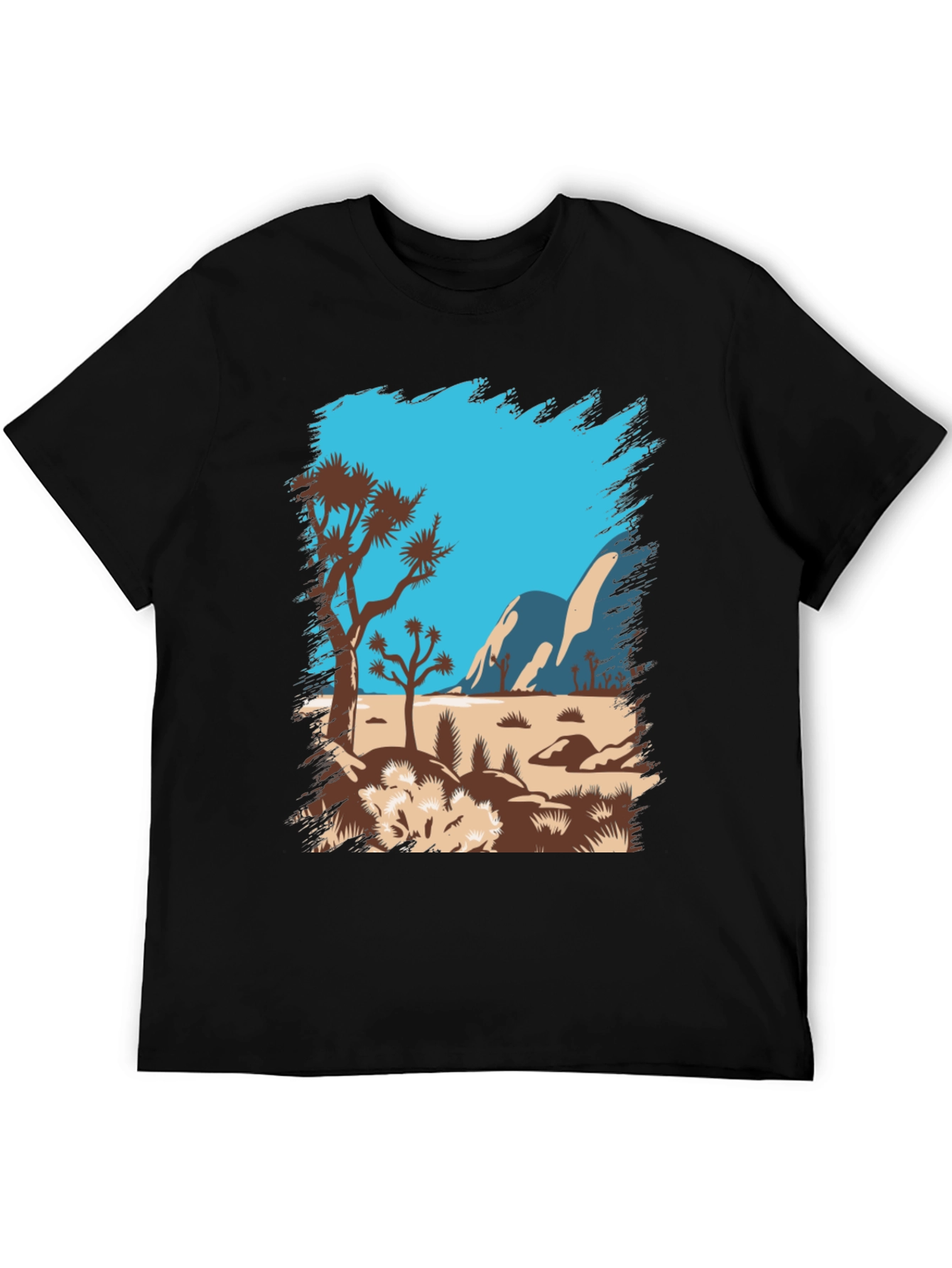 Desert Scene Graphic Tee - Black Cotton T-Shirt