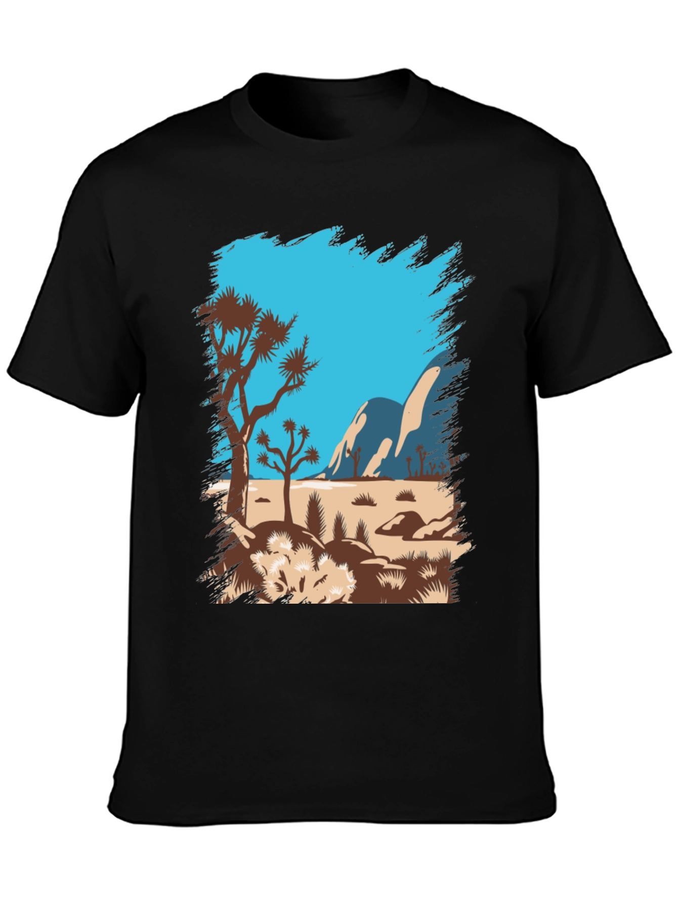 Desert Scene Graphic Tee - Black Cotton T-Shirt