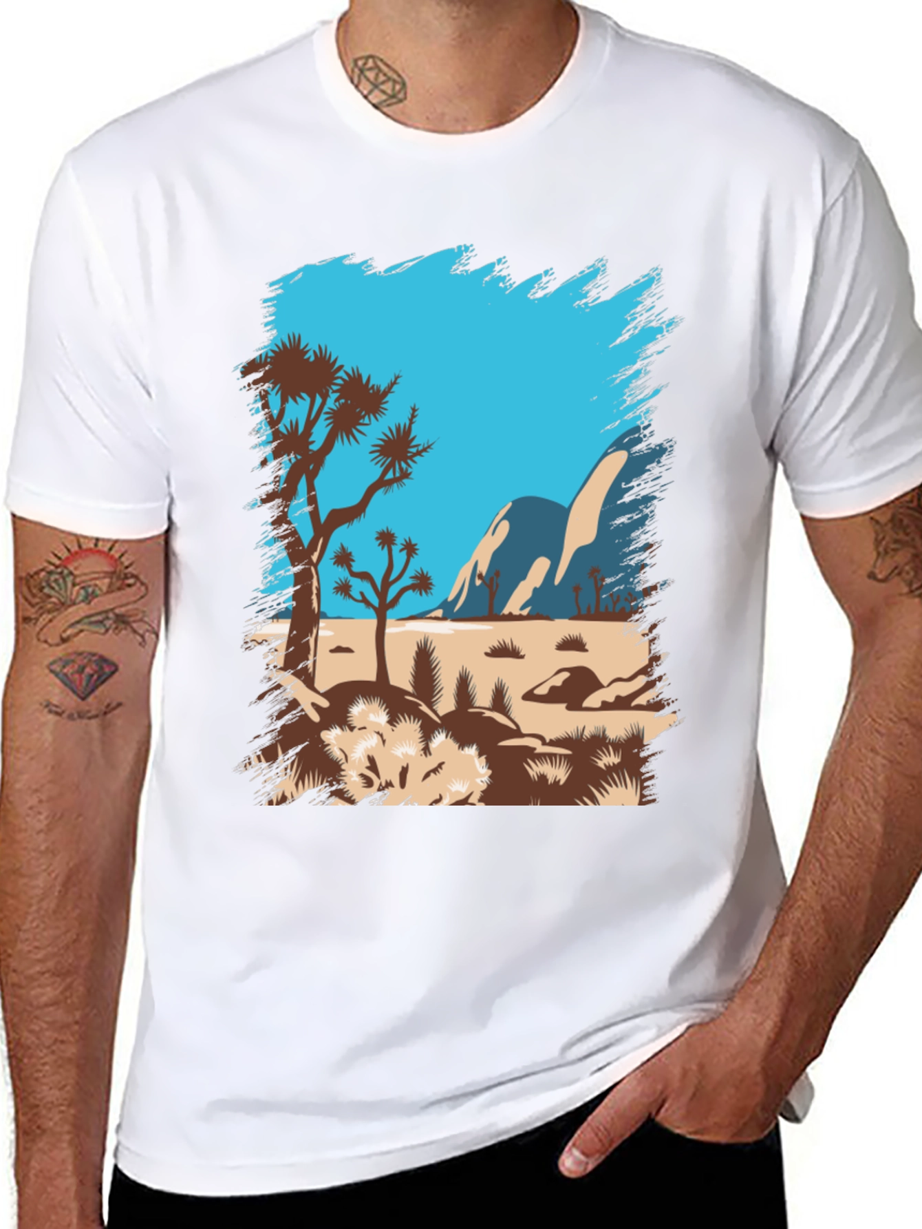 Desert Scene Graphic Tee - Black Cotton T-Shirt