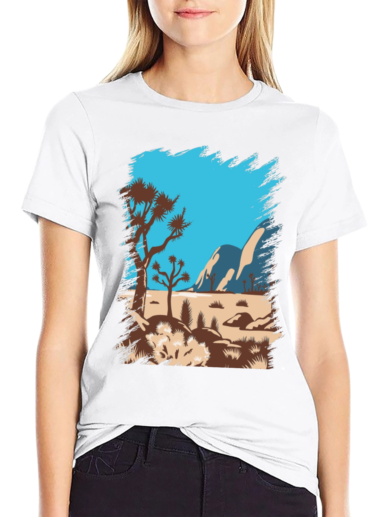 Desert Scene Graphic Tee - Black Cotton T-Shirt