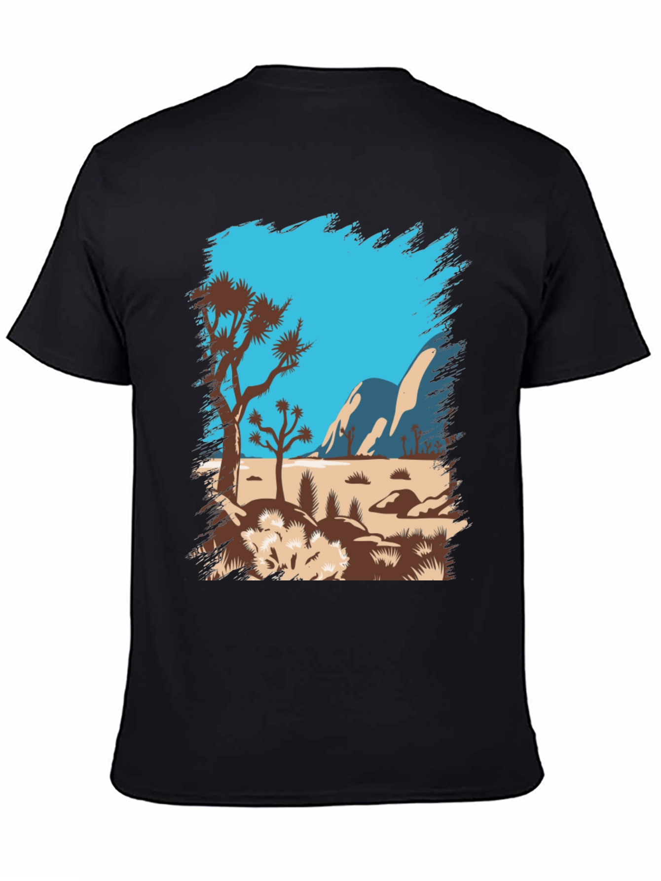 Desert Scene Graphic Tee - Black Cotton T-Shirt