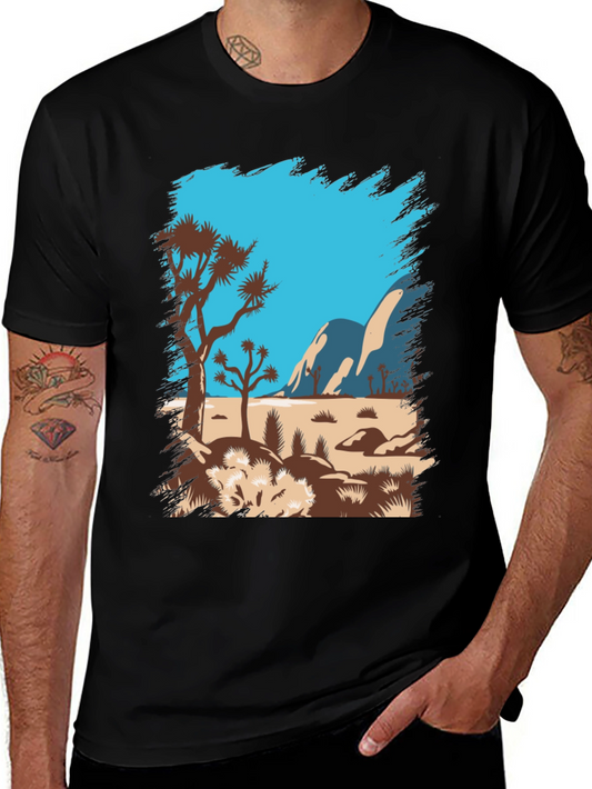 Desert Scene Graphic Tee - Black Cotton T-Shirt