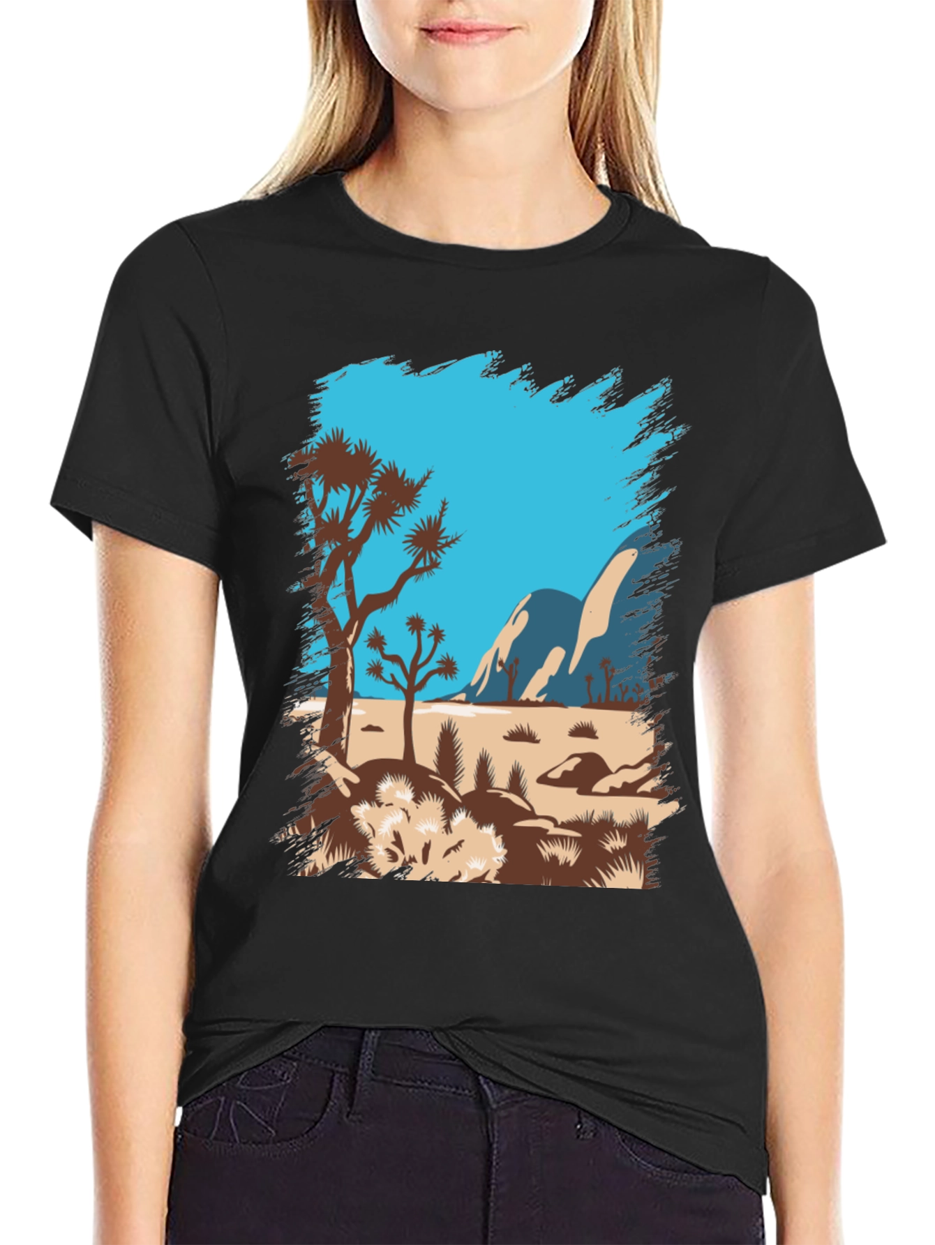 Desert Scene Graphic Tee - Black Cotton T-Shirt