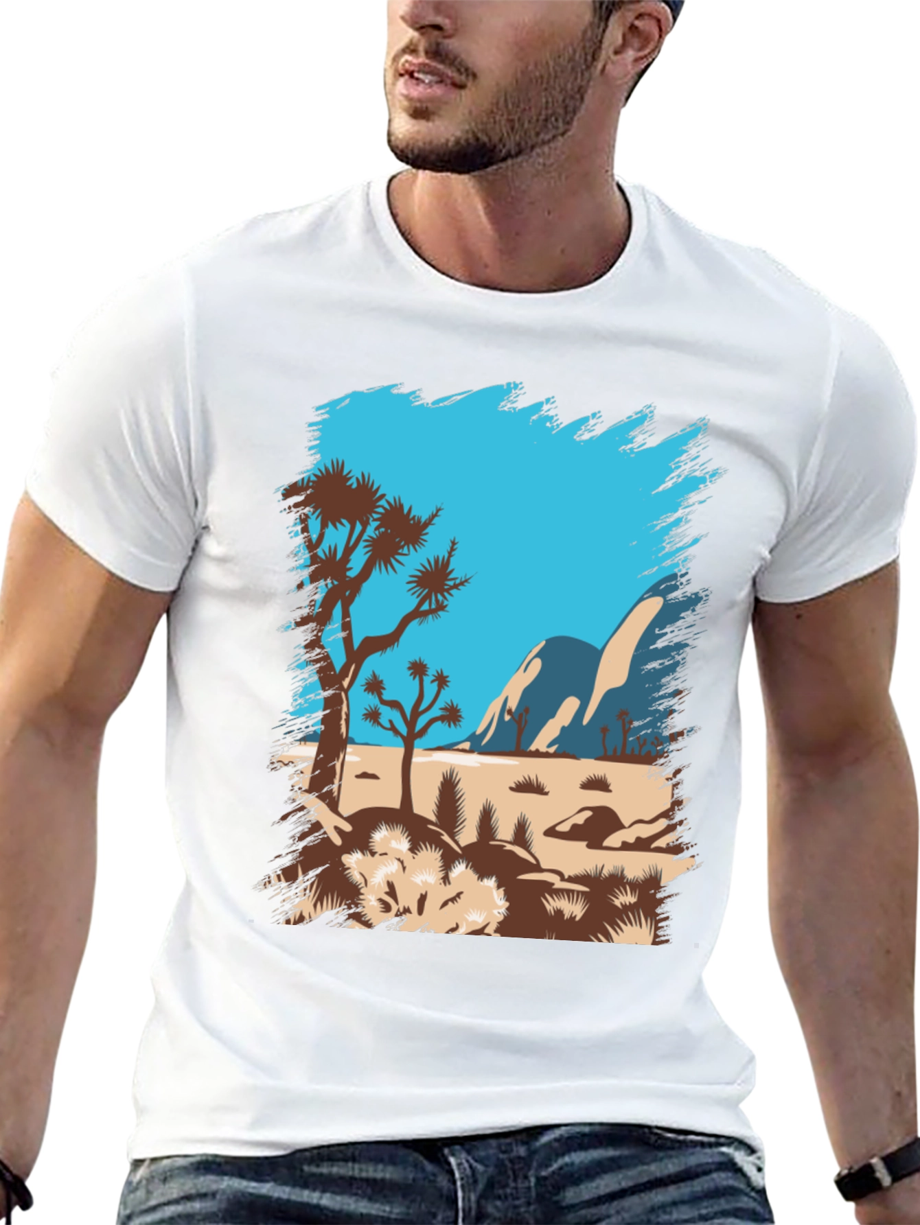 Desert Scene Graphic Tee - Black Cotton T-Shirt