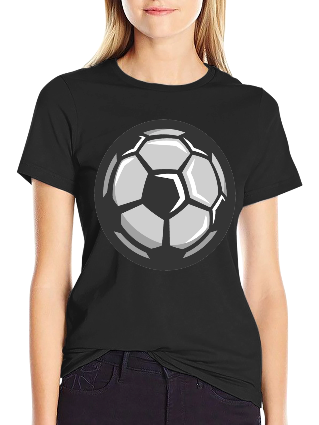 Soccer Ball Graphic Tee - Black Cotton T-Shirt