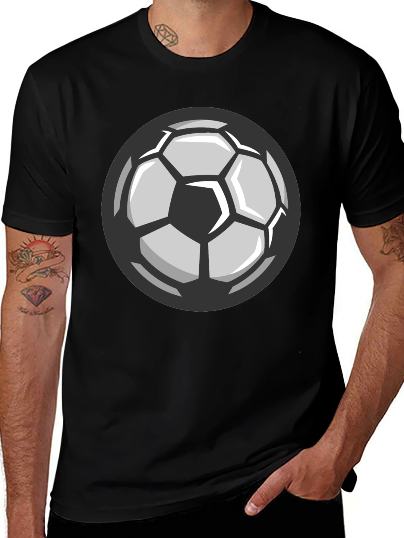 Soccer Ball Graphic Tee - Black Cotton T-Shirt