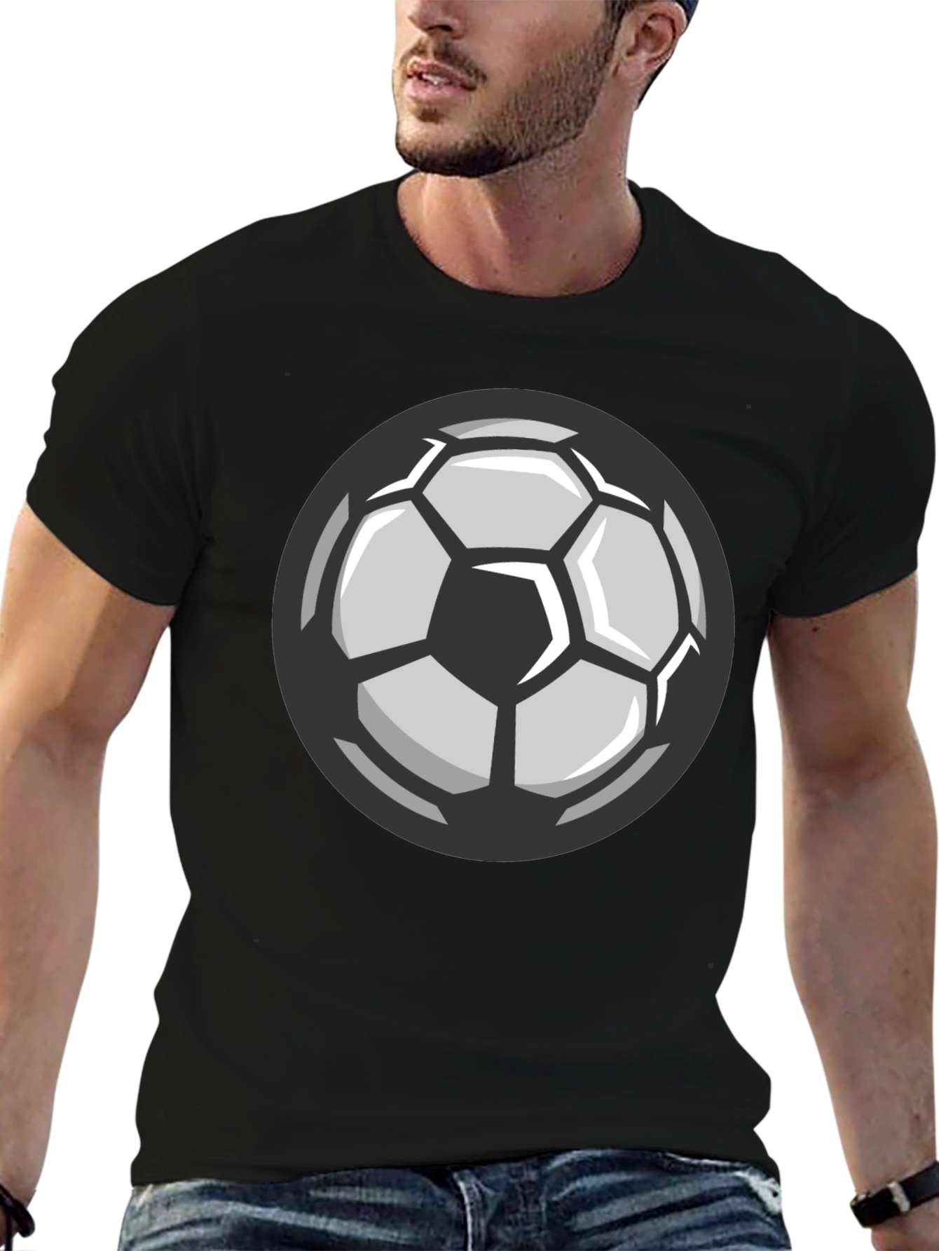 Soccer Ball Graphic Tee - Black Cotton T-Shirt