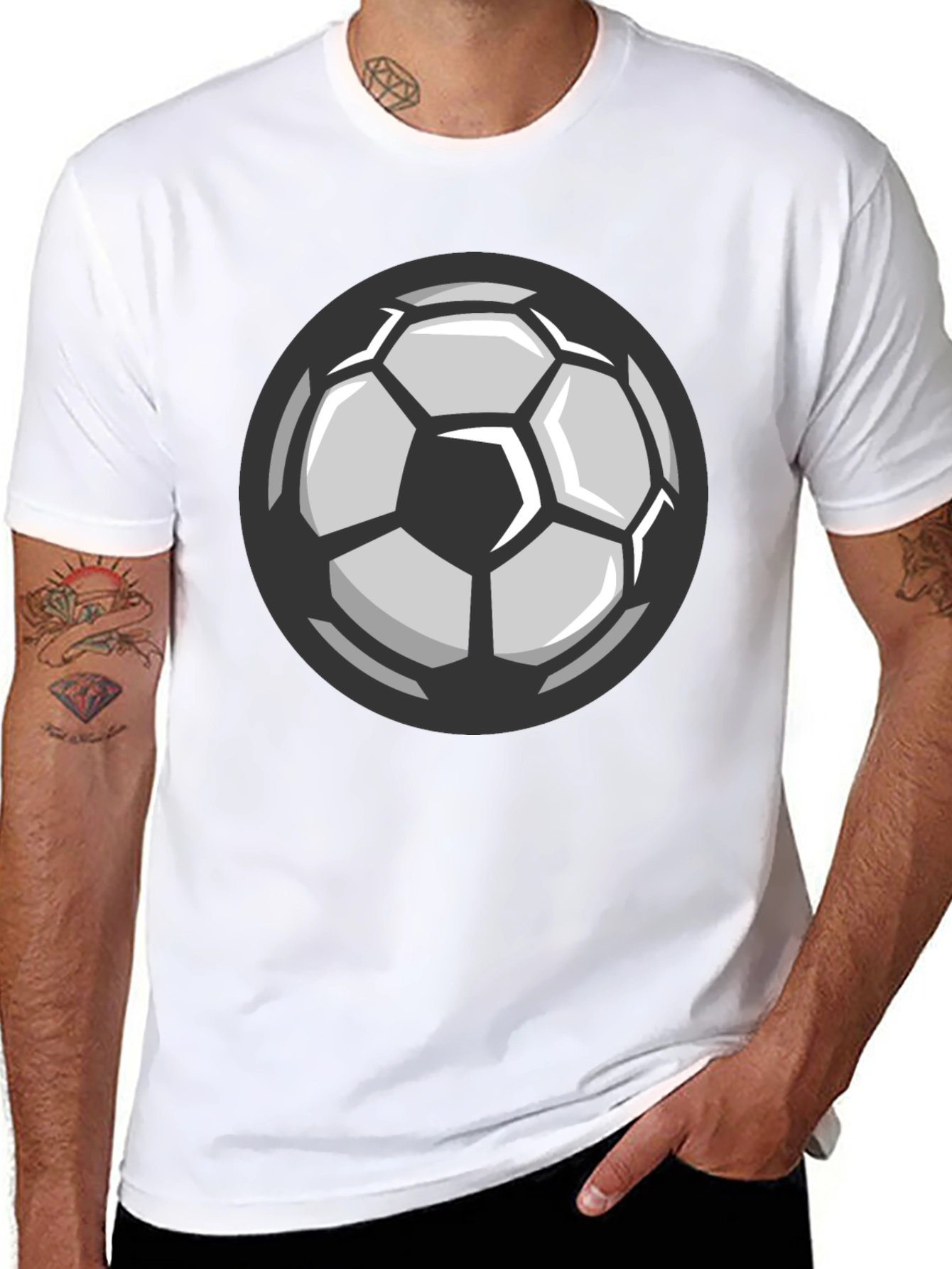 Soccer Ball Graphic Tee - Black Cotton T-Shirt