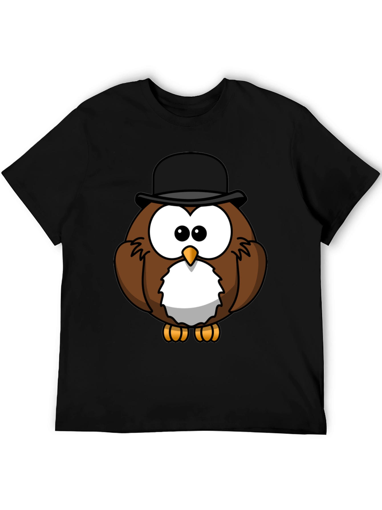 Whimsical Owl Graphic Tee - Black Cotton Blend